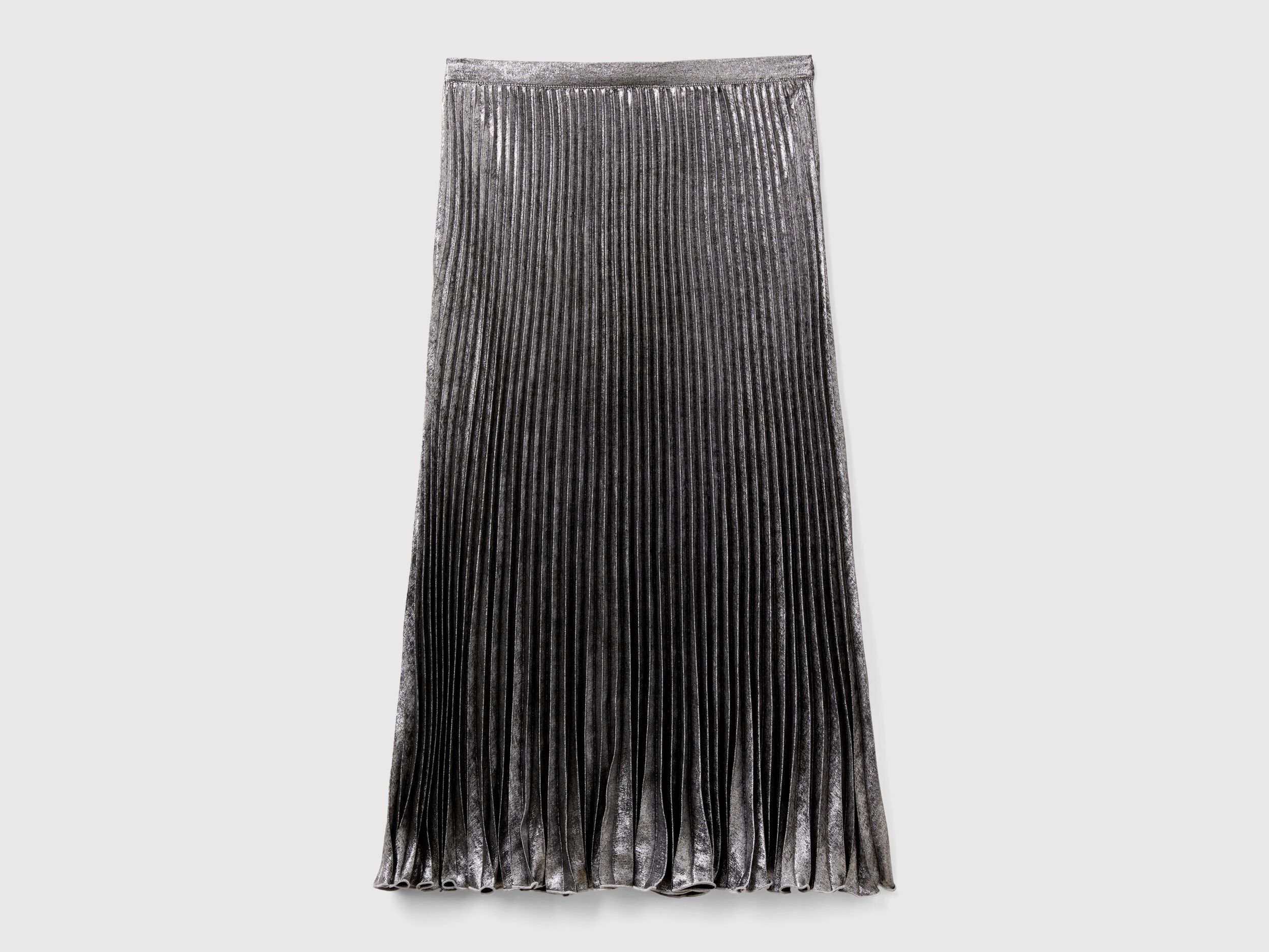 Side Belt Faux Leather Pleated Midi Skirt in Black - Retro