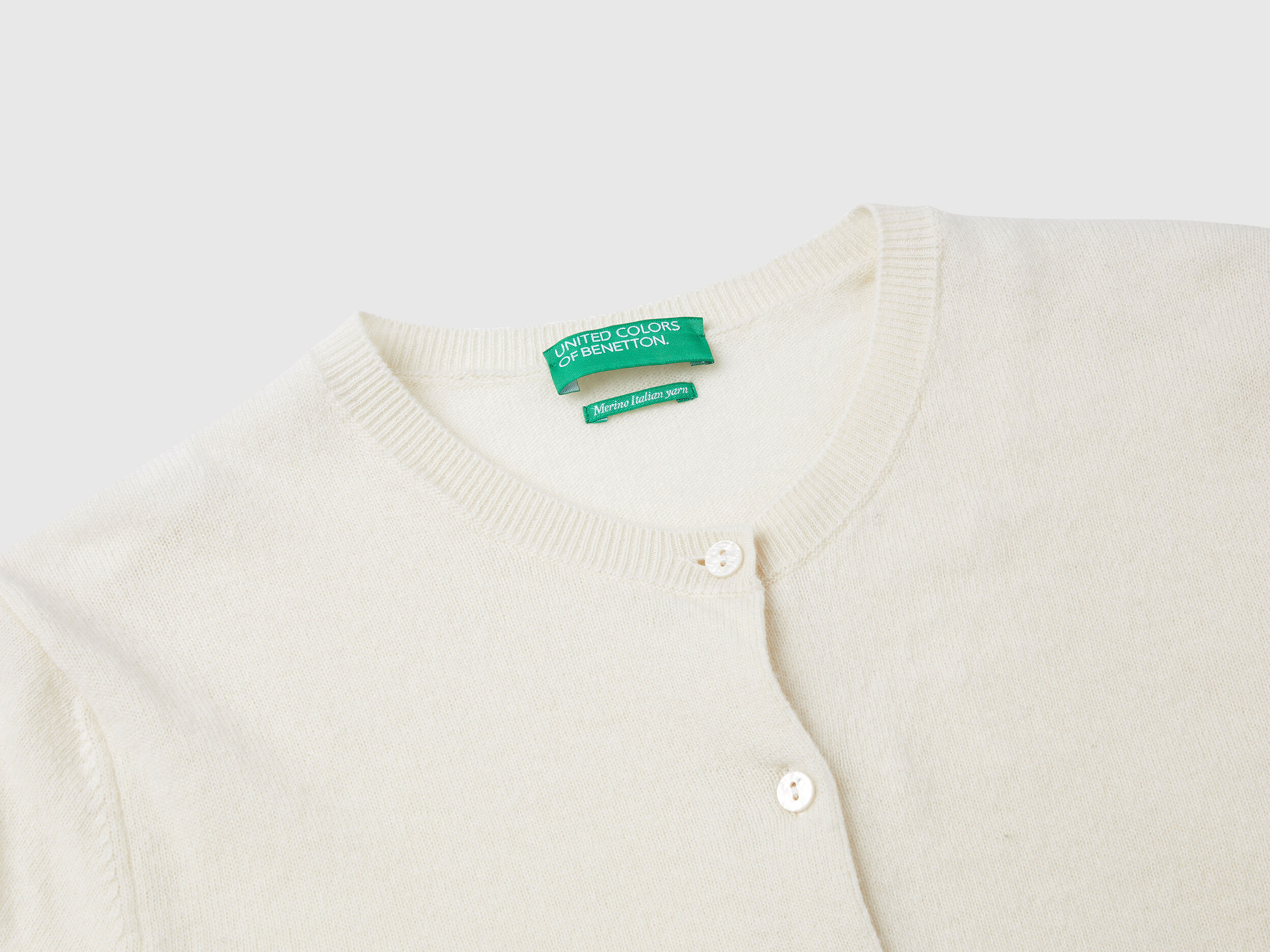 Cream crew neck cardigan in pure Merino wool