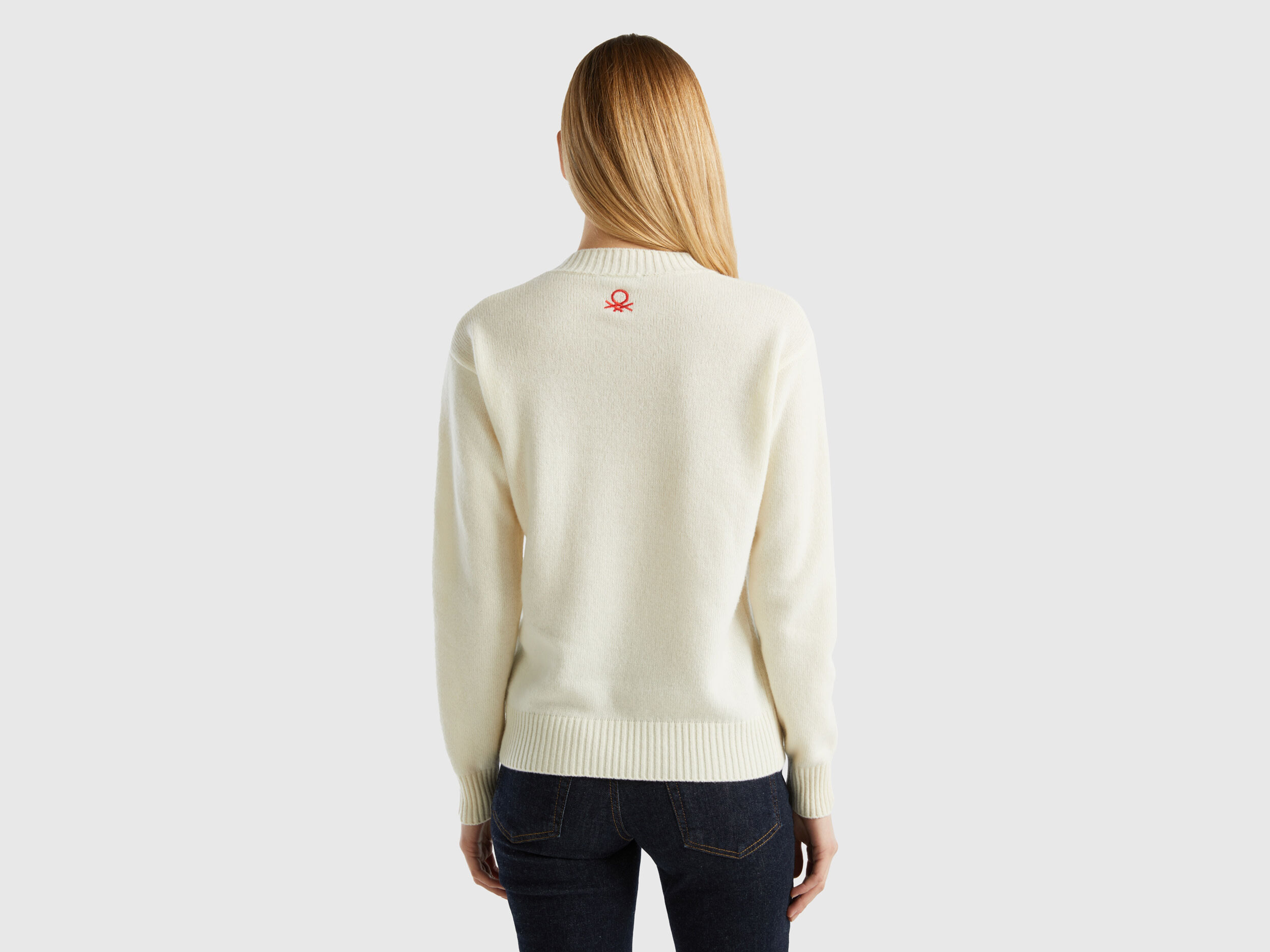Jacquard sweater - Creamy White | Benetton