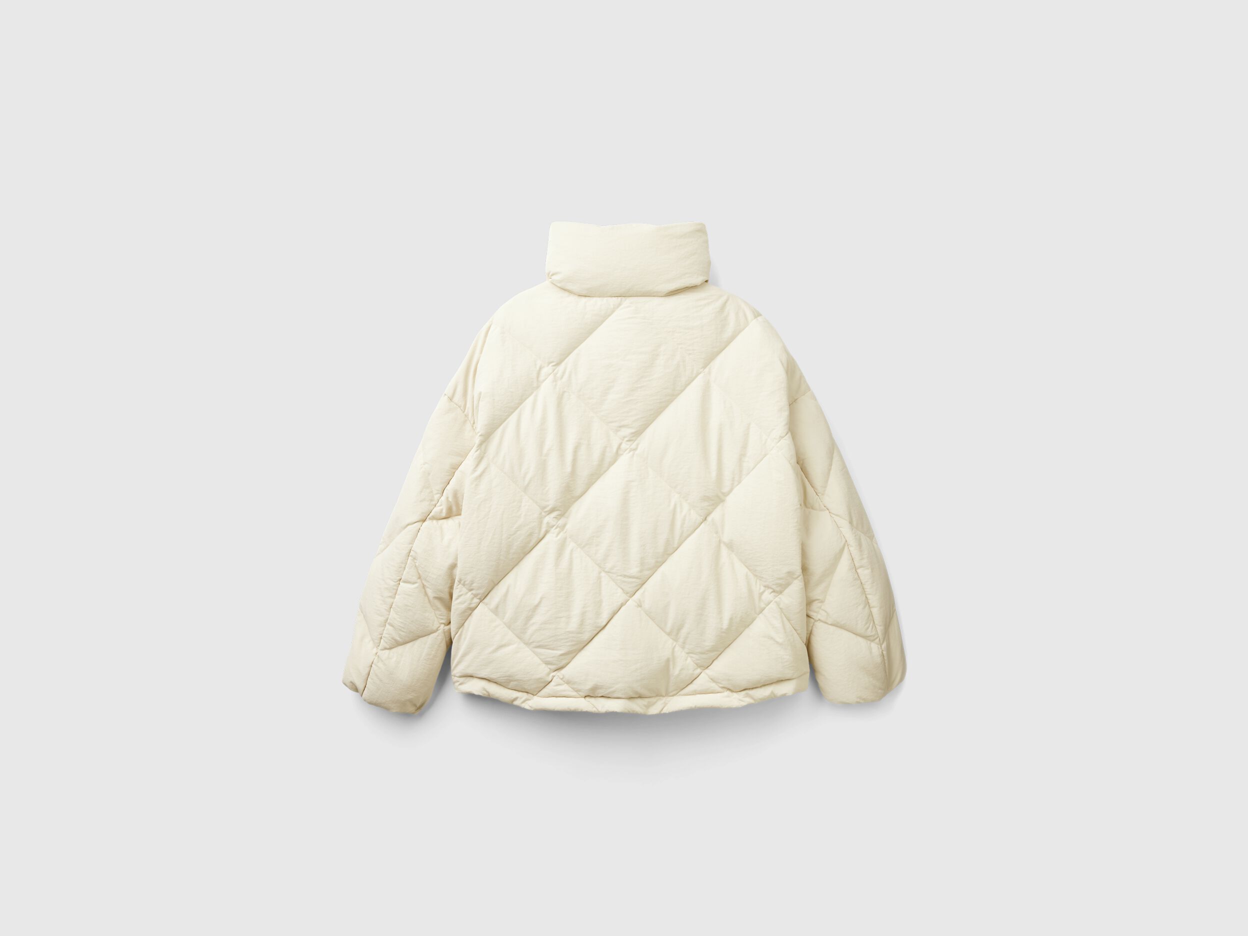 High collar puffer jacket in genuine recycled down Beige Benetton