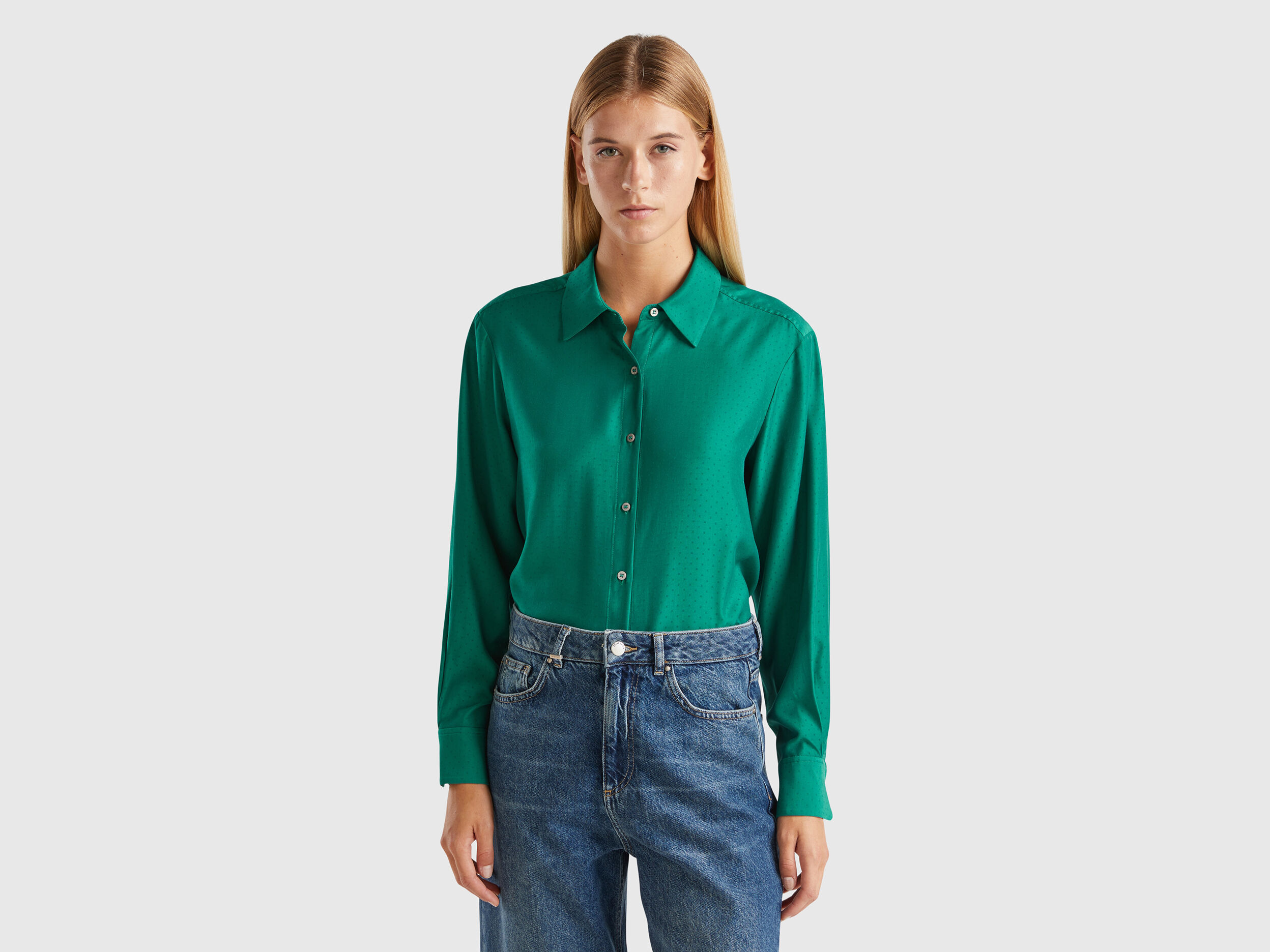 Regular fit flowy shirt - Dark Green | Benetton