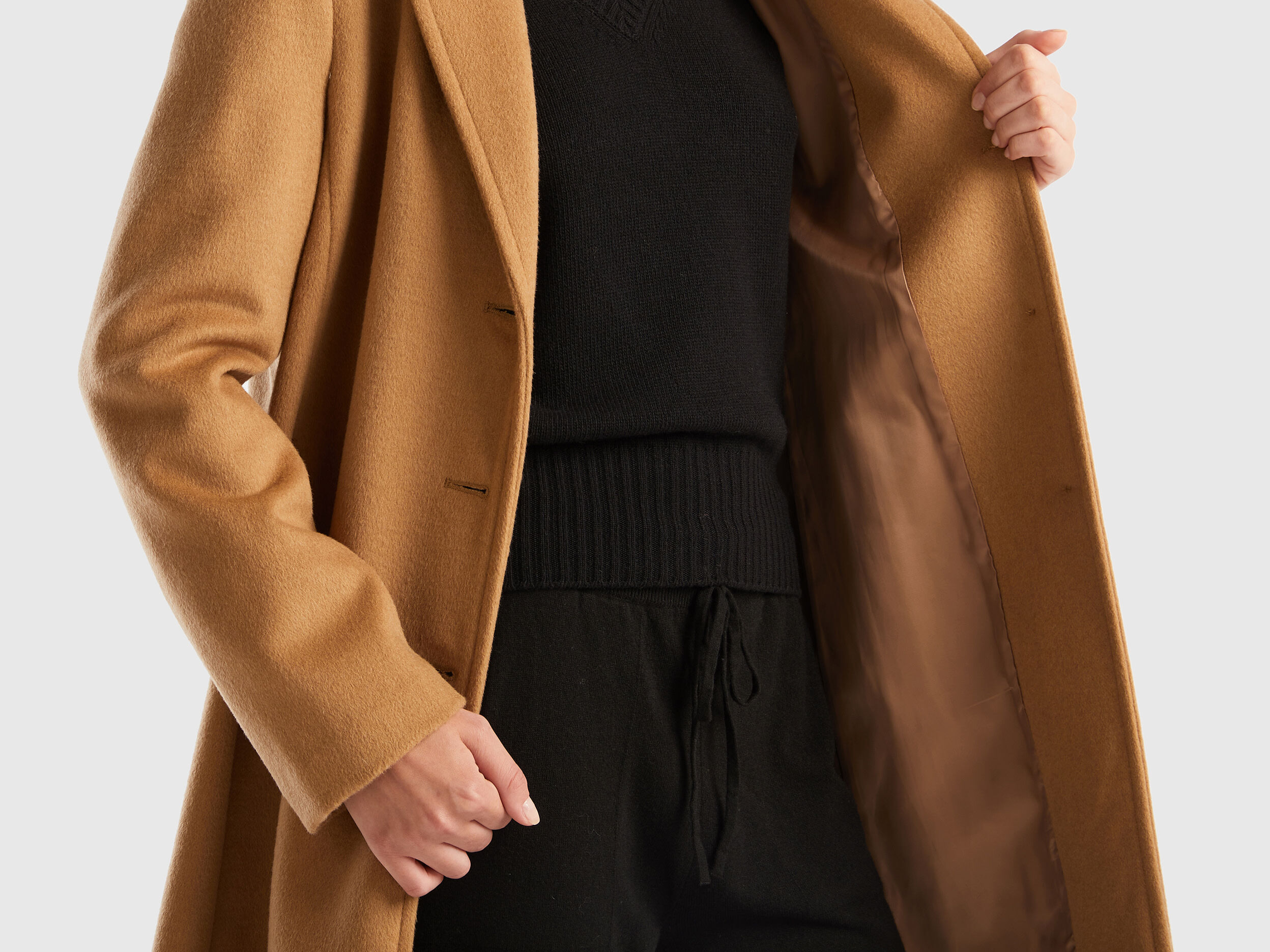 Short coat in wool blend cloth Beige Benetton