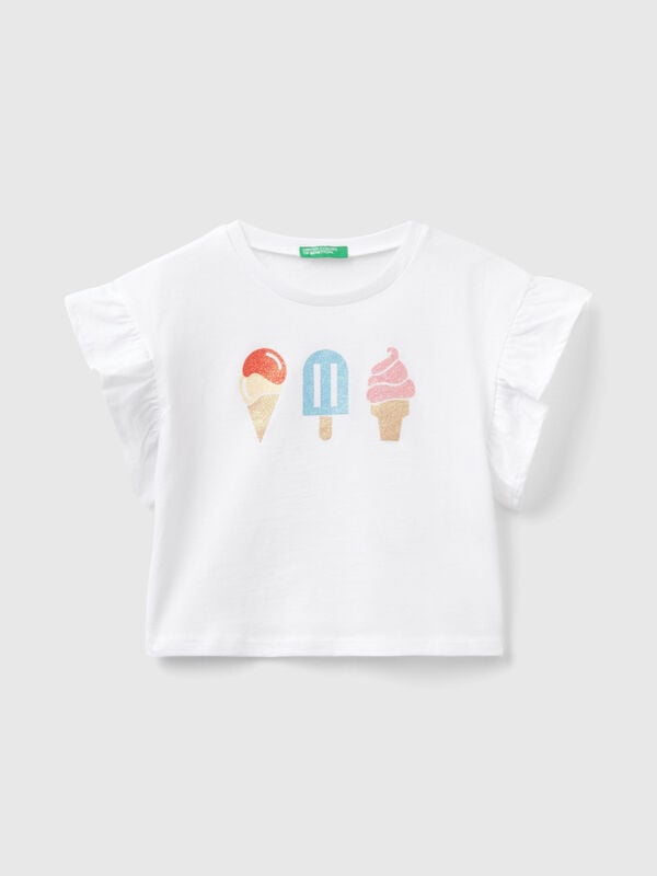 Camiseta con estampado de helados y glitter Niña