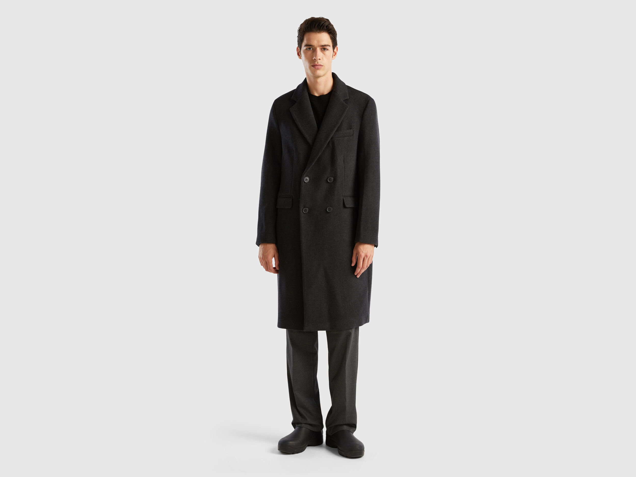 Black slim fit overcoat clearance