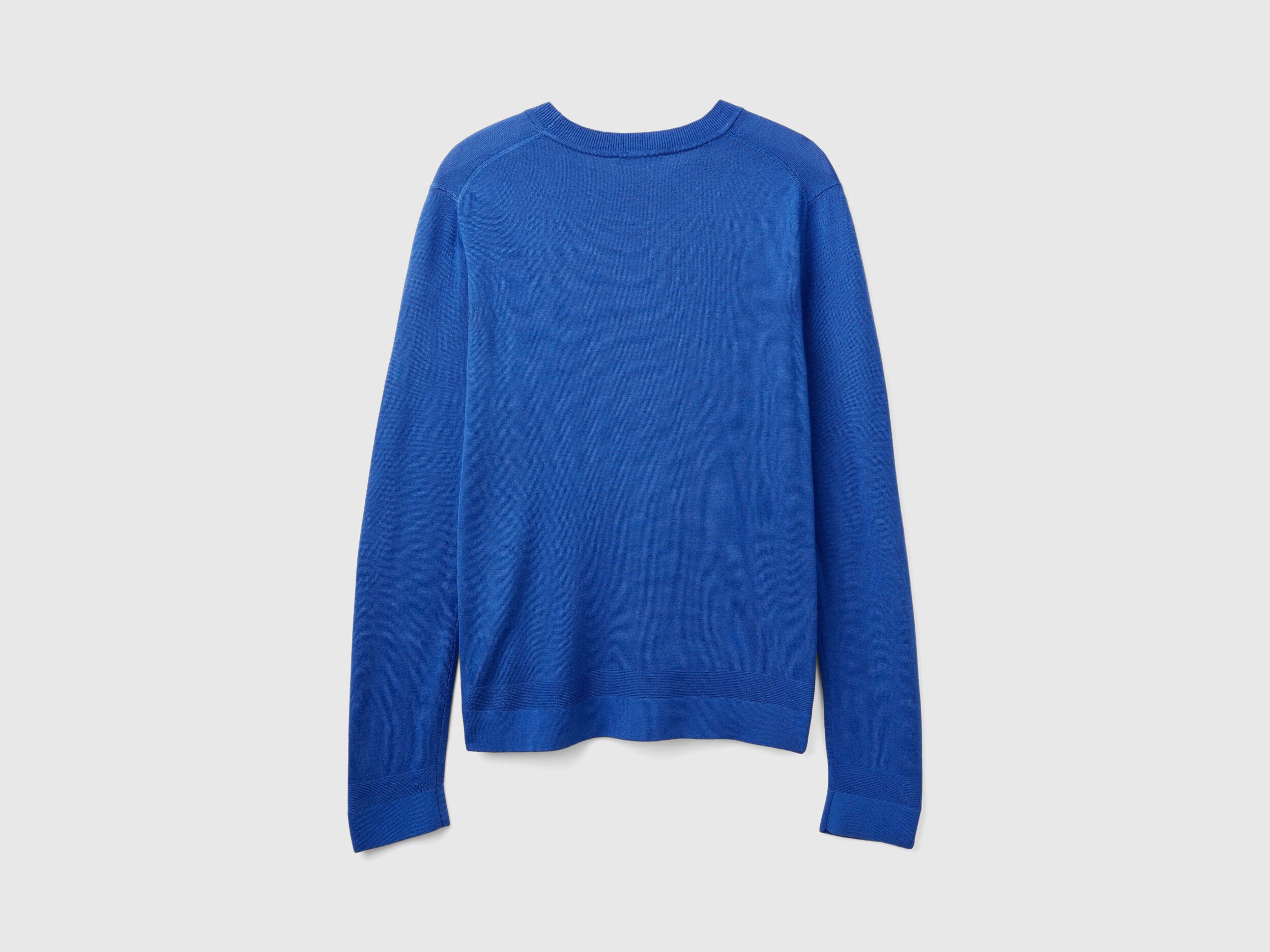 Long sleeve sweater in silk blend Air Force Blue Benetton