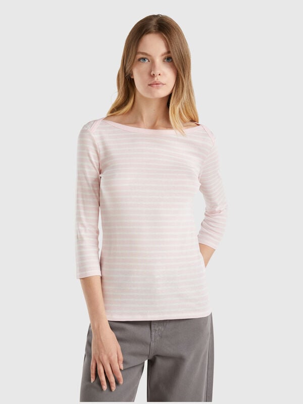 Striped 3/4 sleeve t-shirt in pure cotton Women