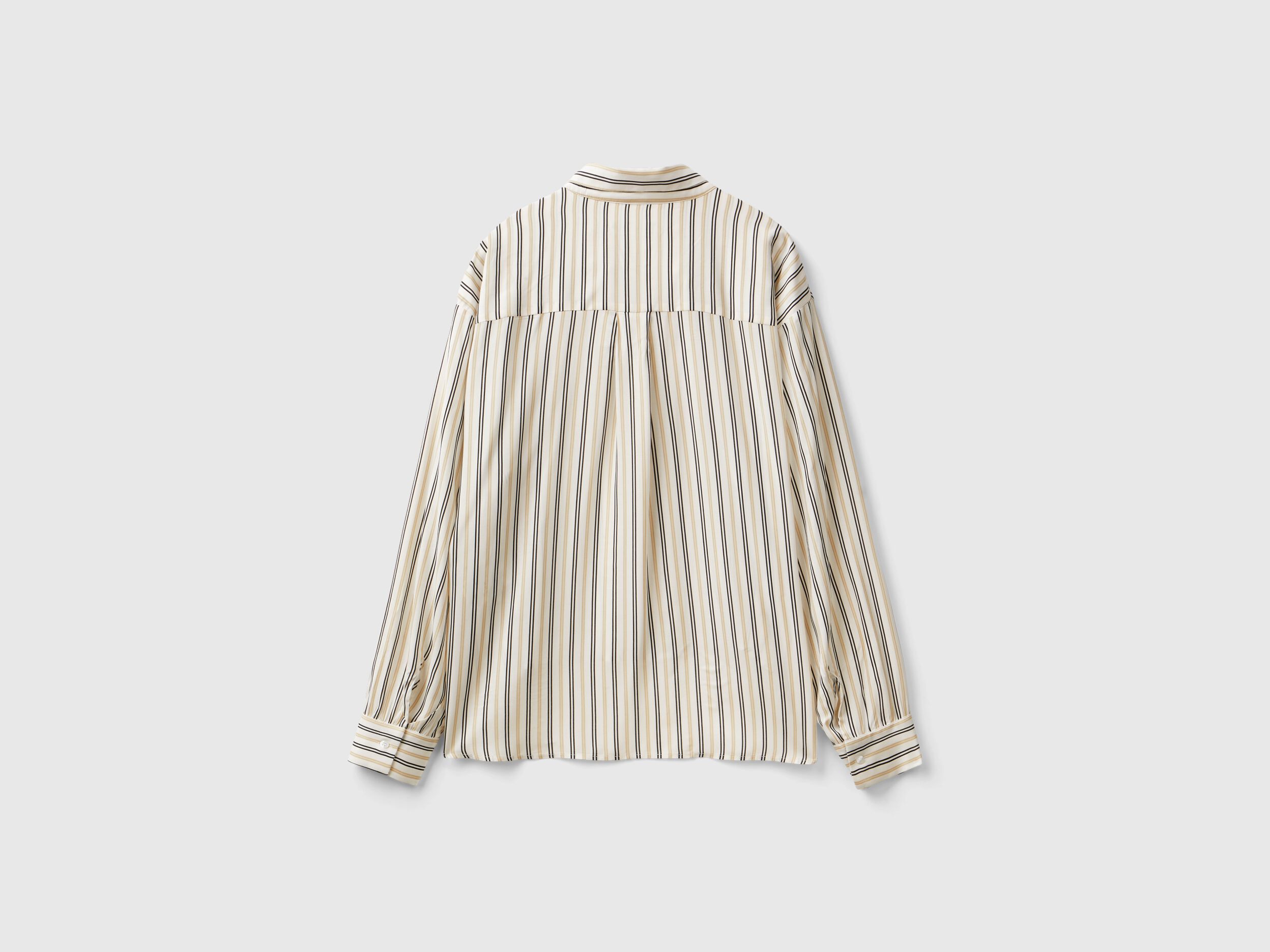 Striped shirt with V-neck - Creamy White | Benetton