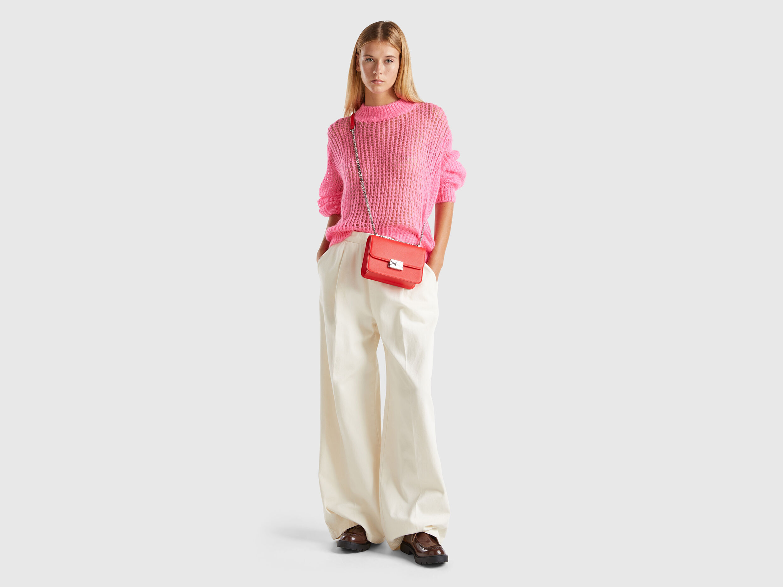 Turtleneck sweater in mohair blend - Pink | Benetton