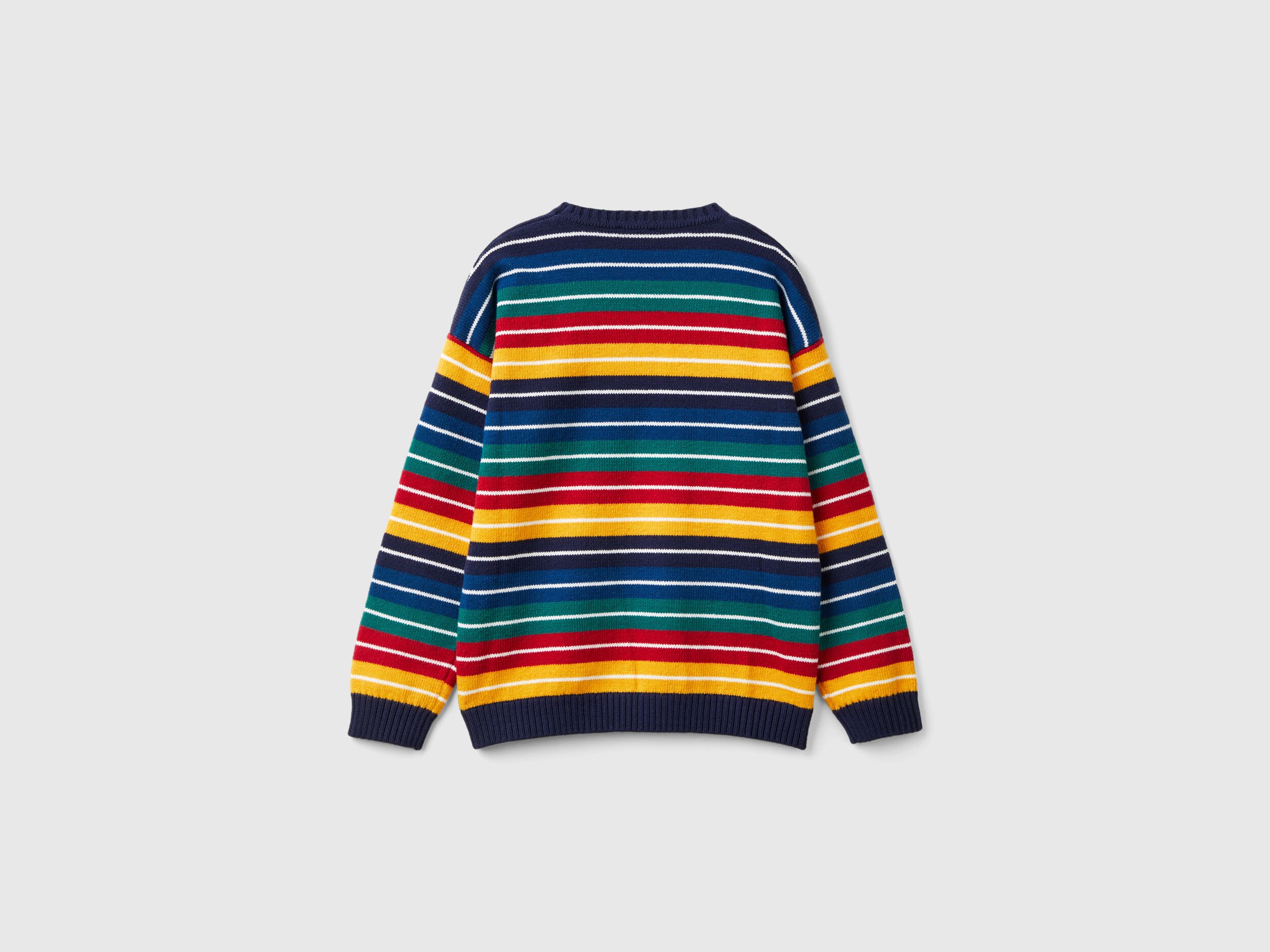 Striped sweater in wool and cotton blend