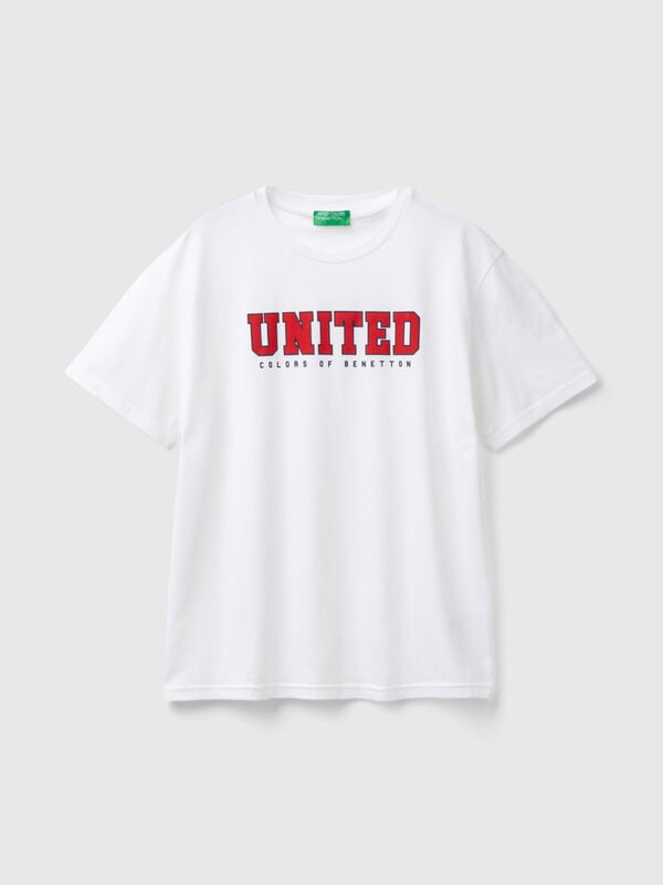 White organic cotton t-shirt with red logo Men