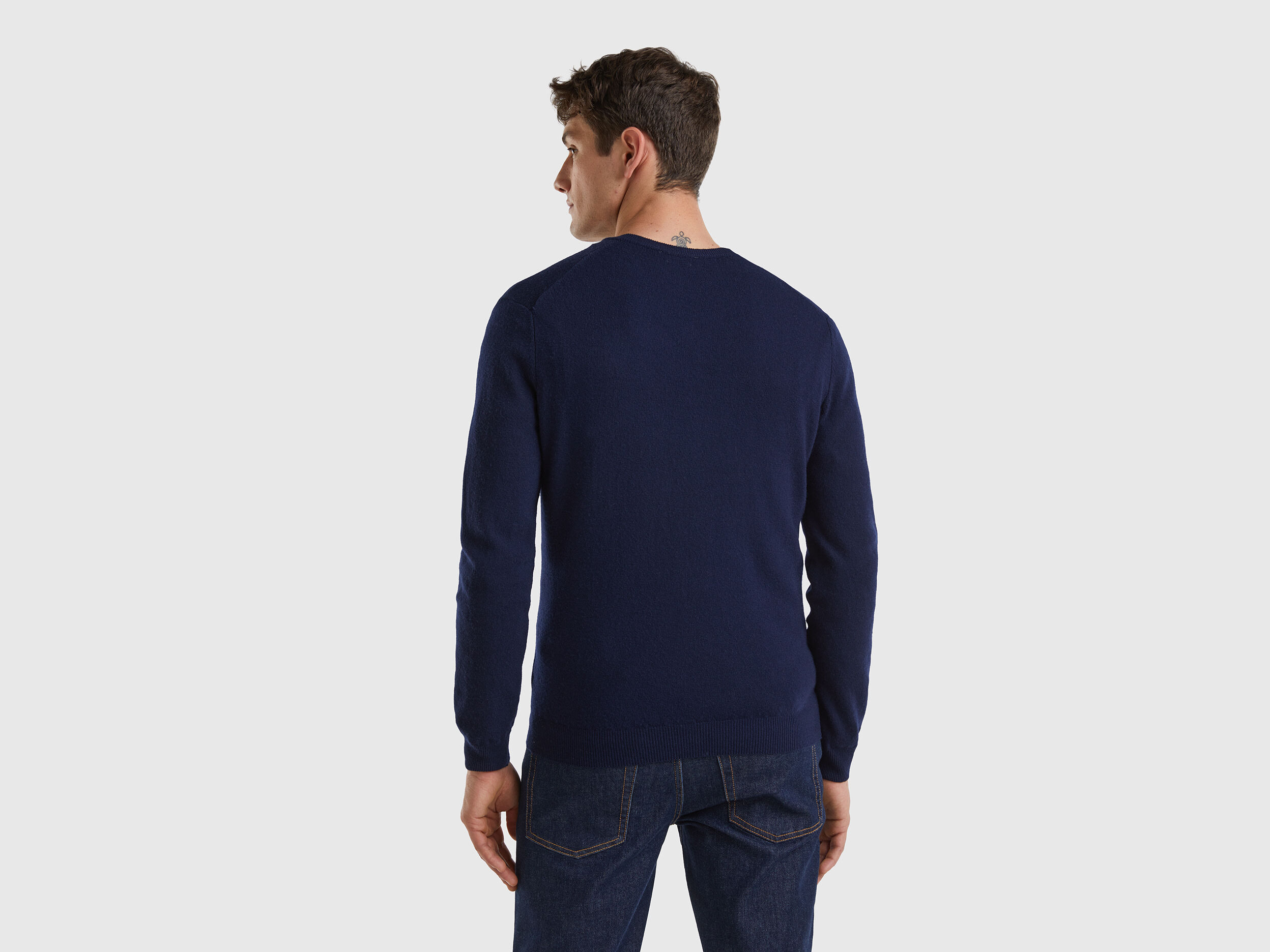 Dark blue V neck sweater in pure Merino wool Dark Blue Benetton