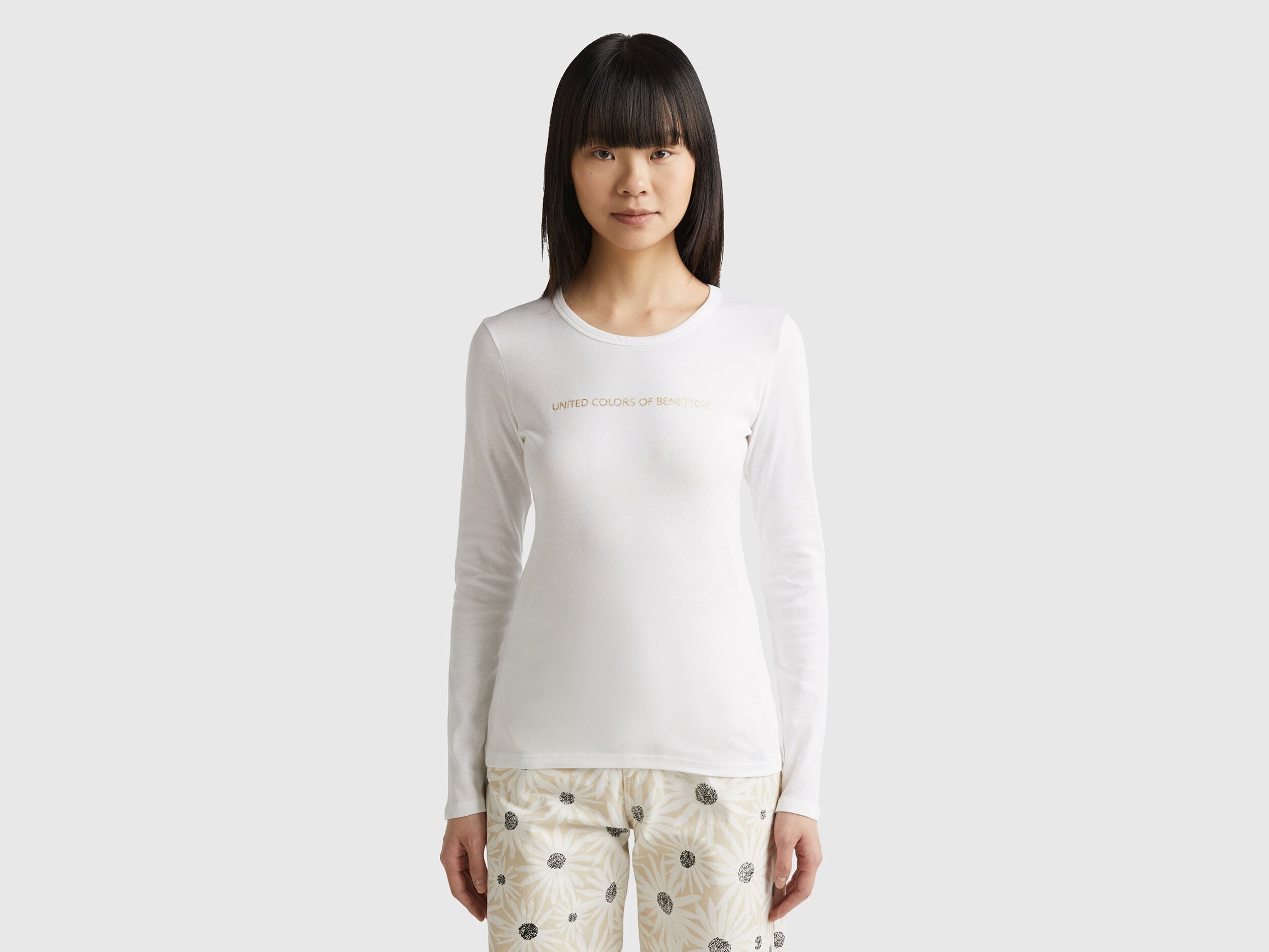 Long sleeve white t shirt in 100 cotton