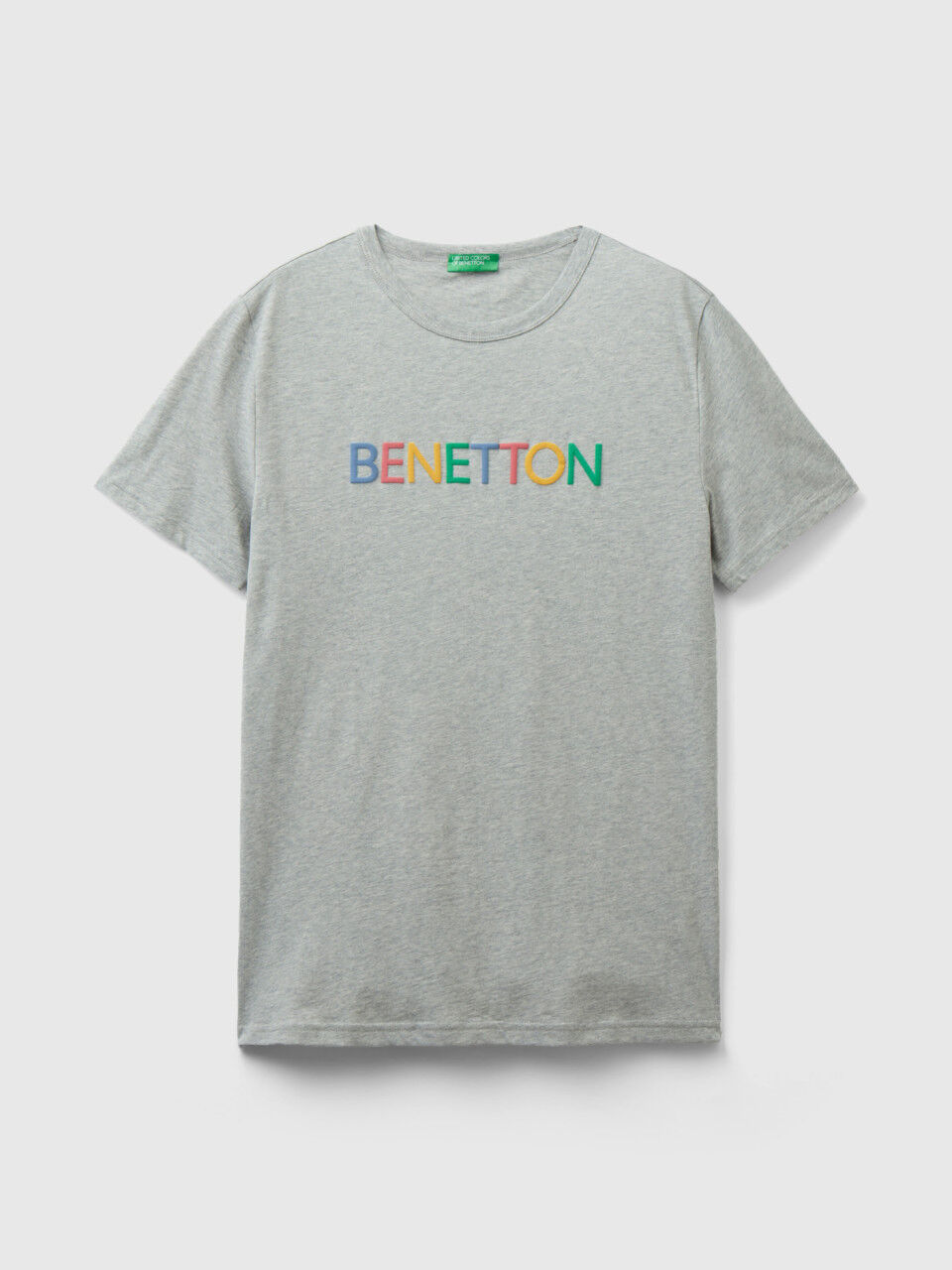 Gray t shirt in organic cotton with multicolored logo Light Gray