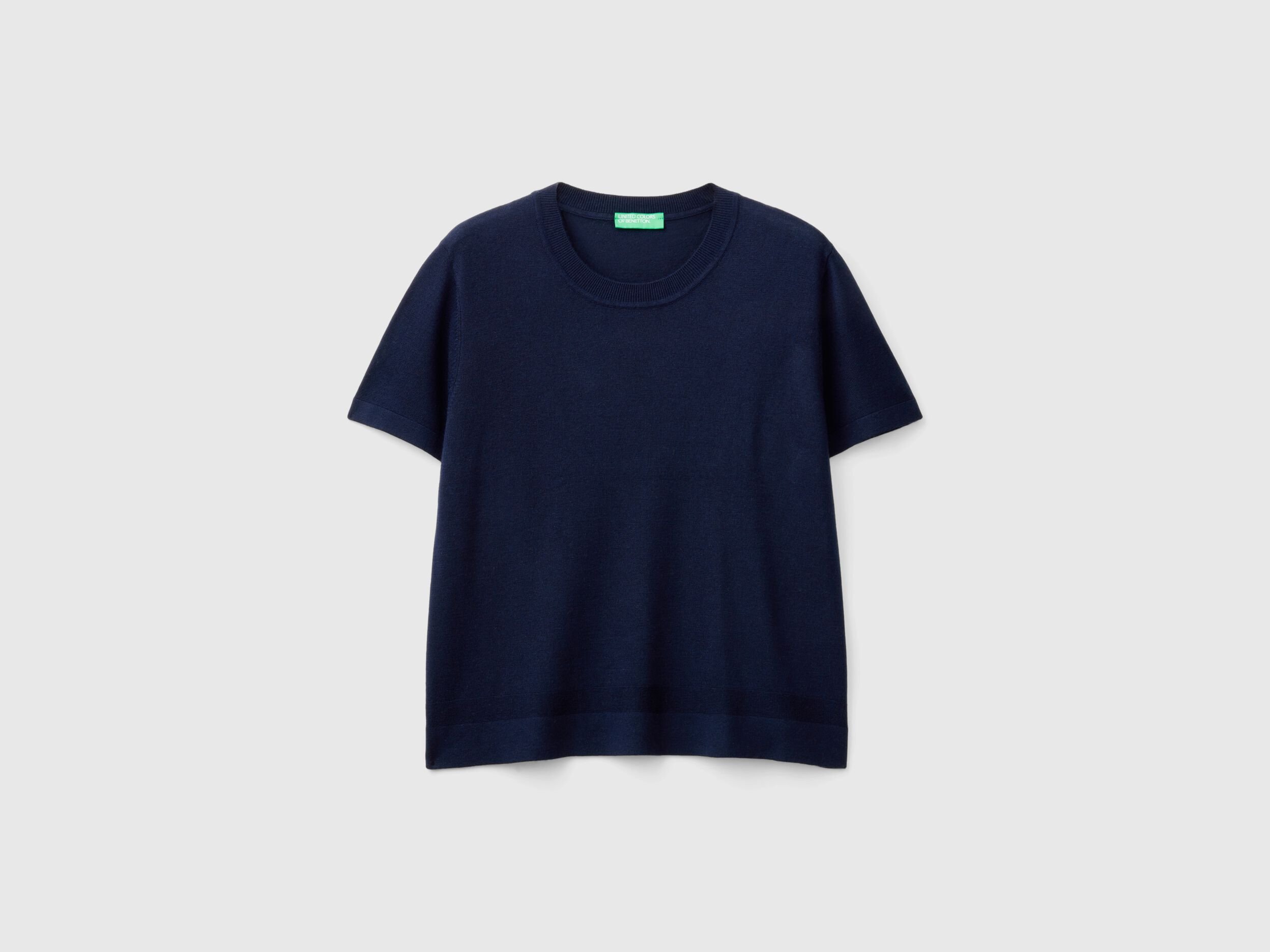 Short sleeve sweater in silk blend Dark Blue Benetton
