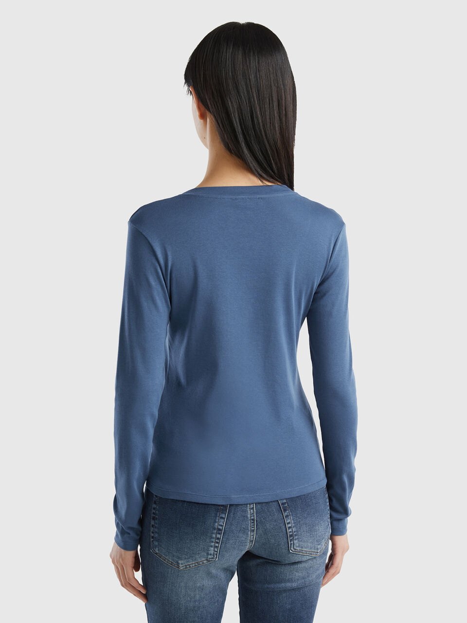 cotton Force | sleeve - t-shirt Blue Air Long pure Benetton