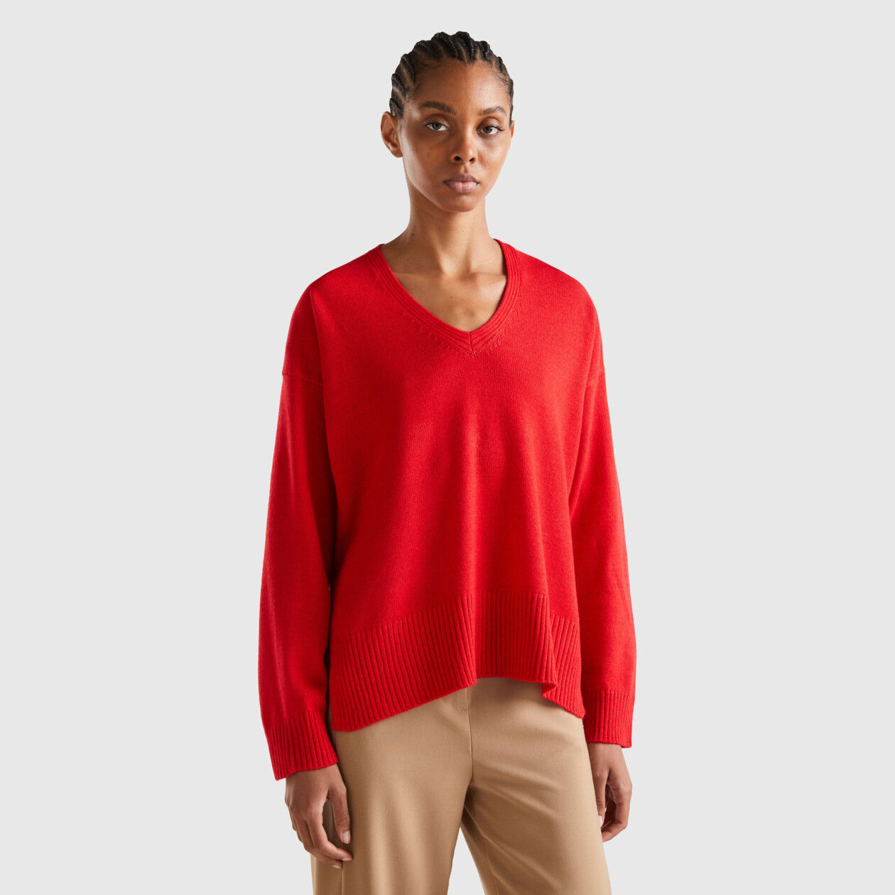 Red v cheap neck sweater