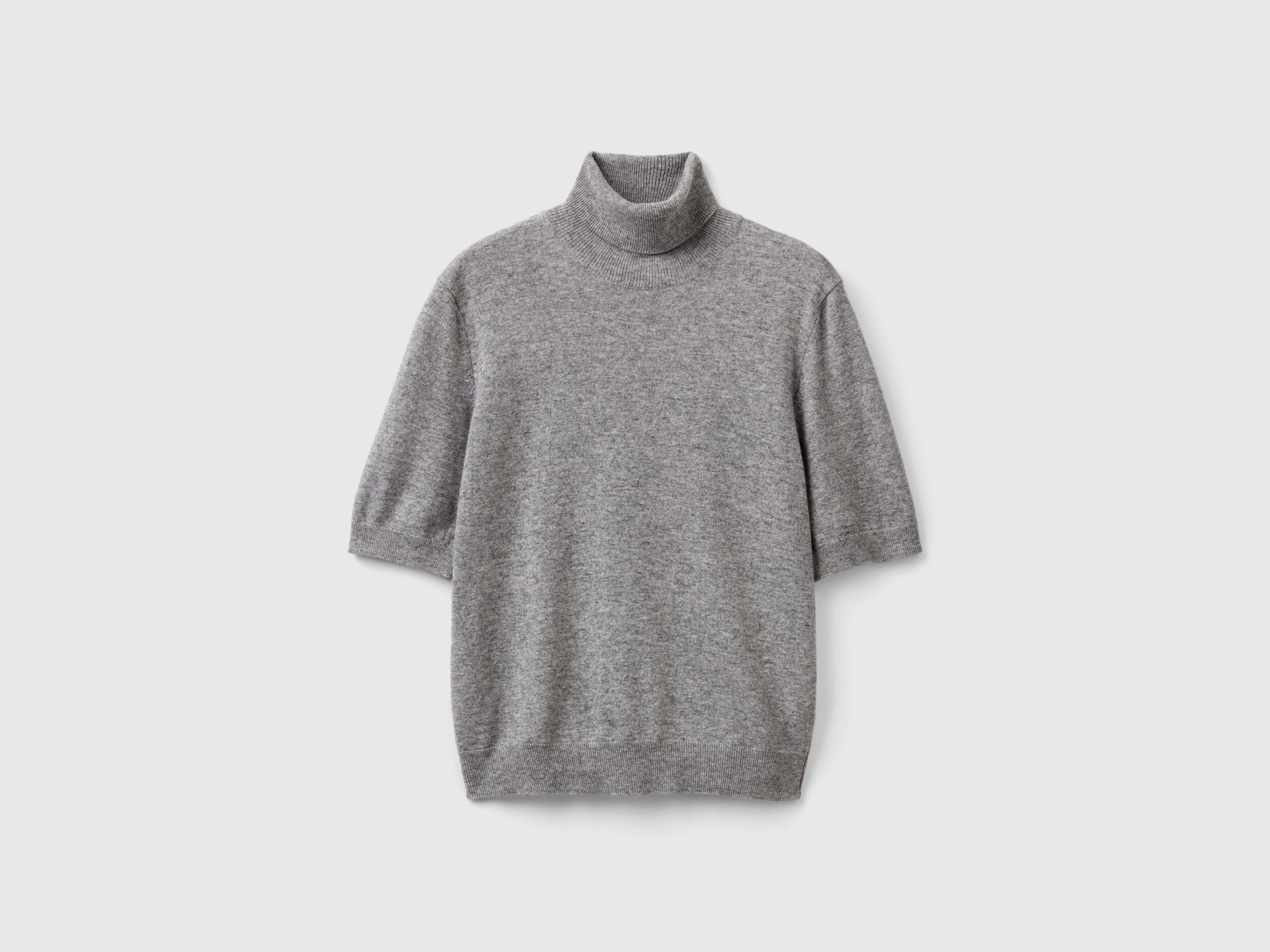 Gray short sleeve turtleneck in cashmere blend Light Gray Benetton