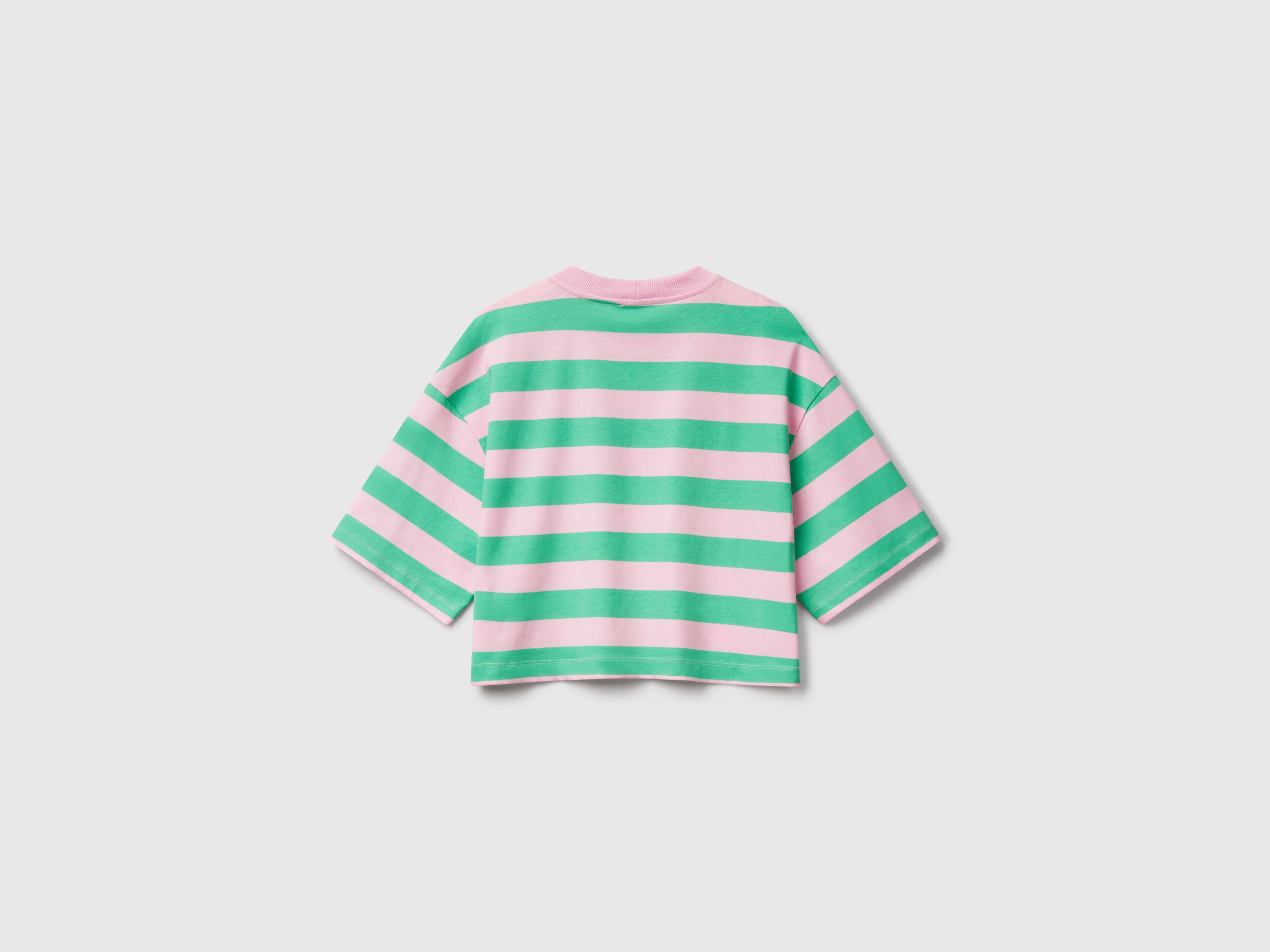 Green and pink striped t-shirt - Green | Benetton