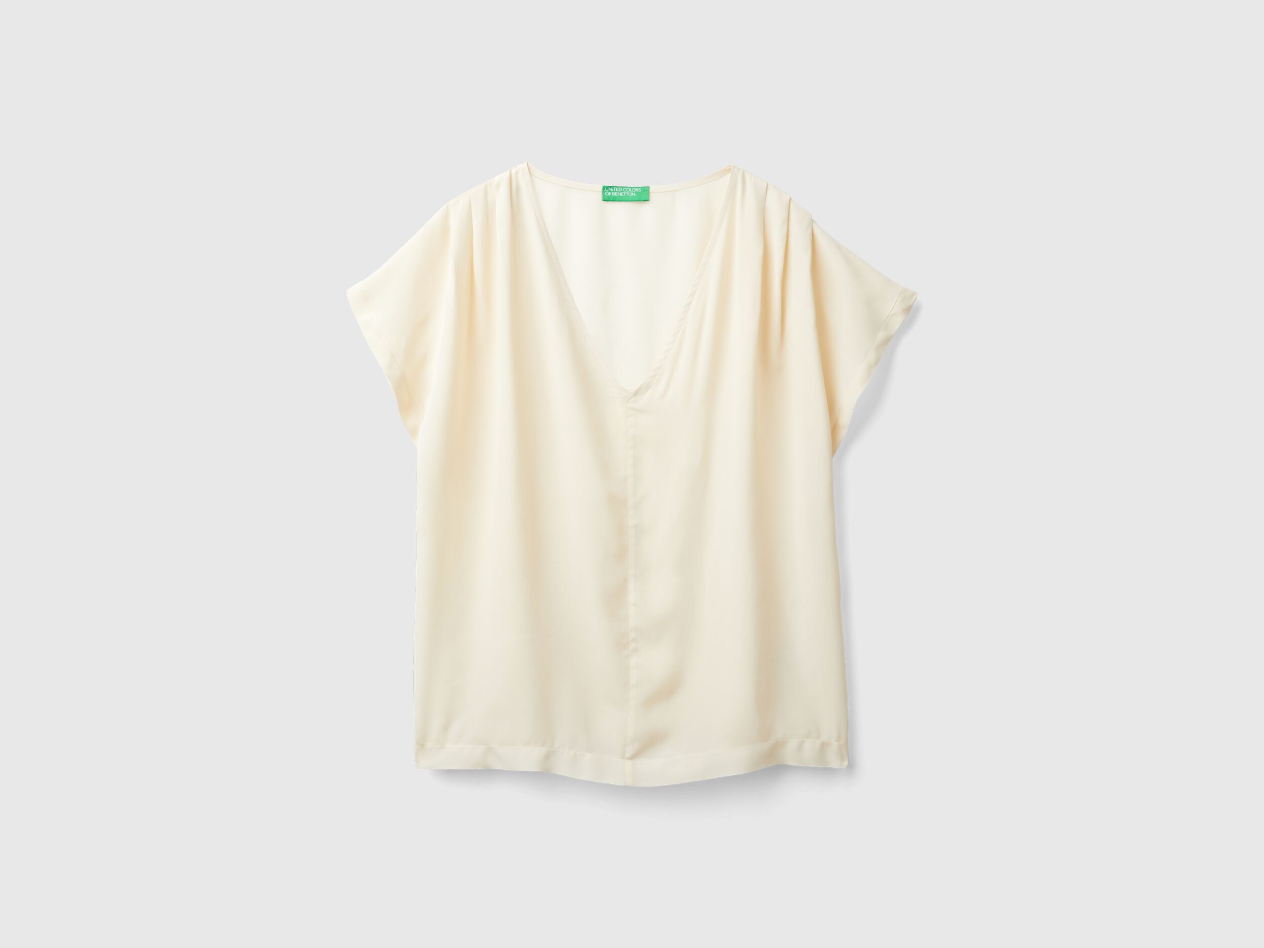 Flowy short sleeve blouse - Creamy White | Benetton