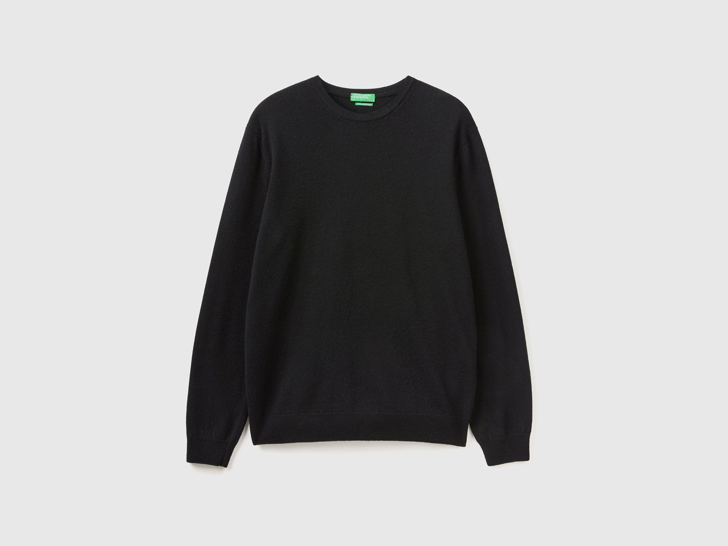 Black crew neck sweater in pure Merino wool