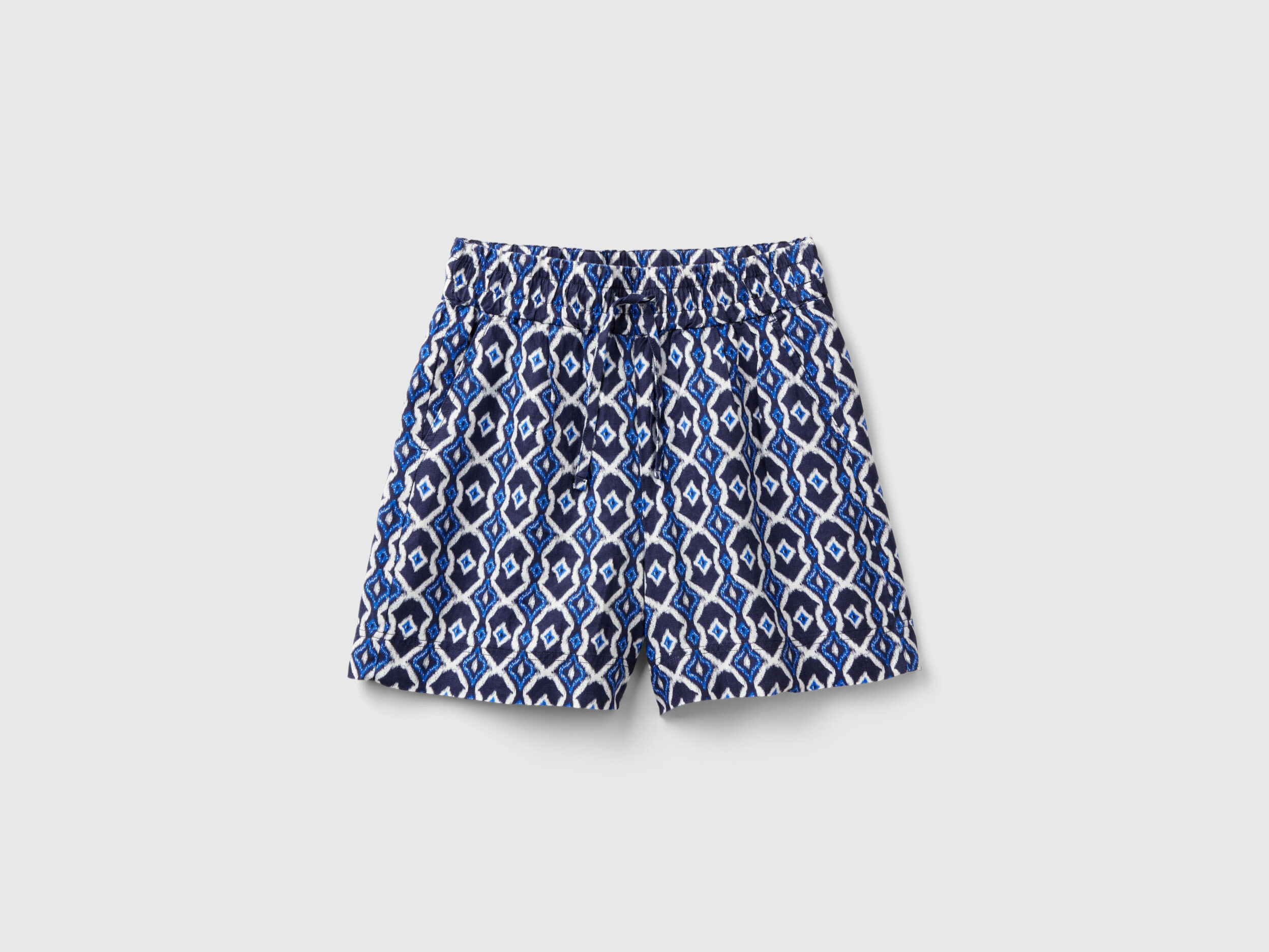Pantalon corto de lino estampado Azul Oscuro Benetton
