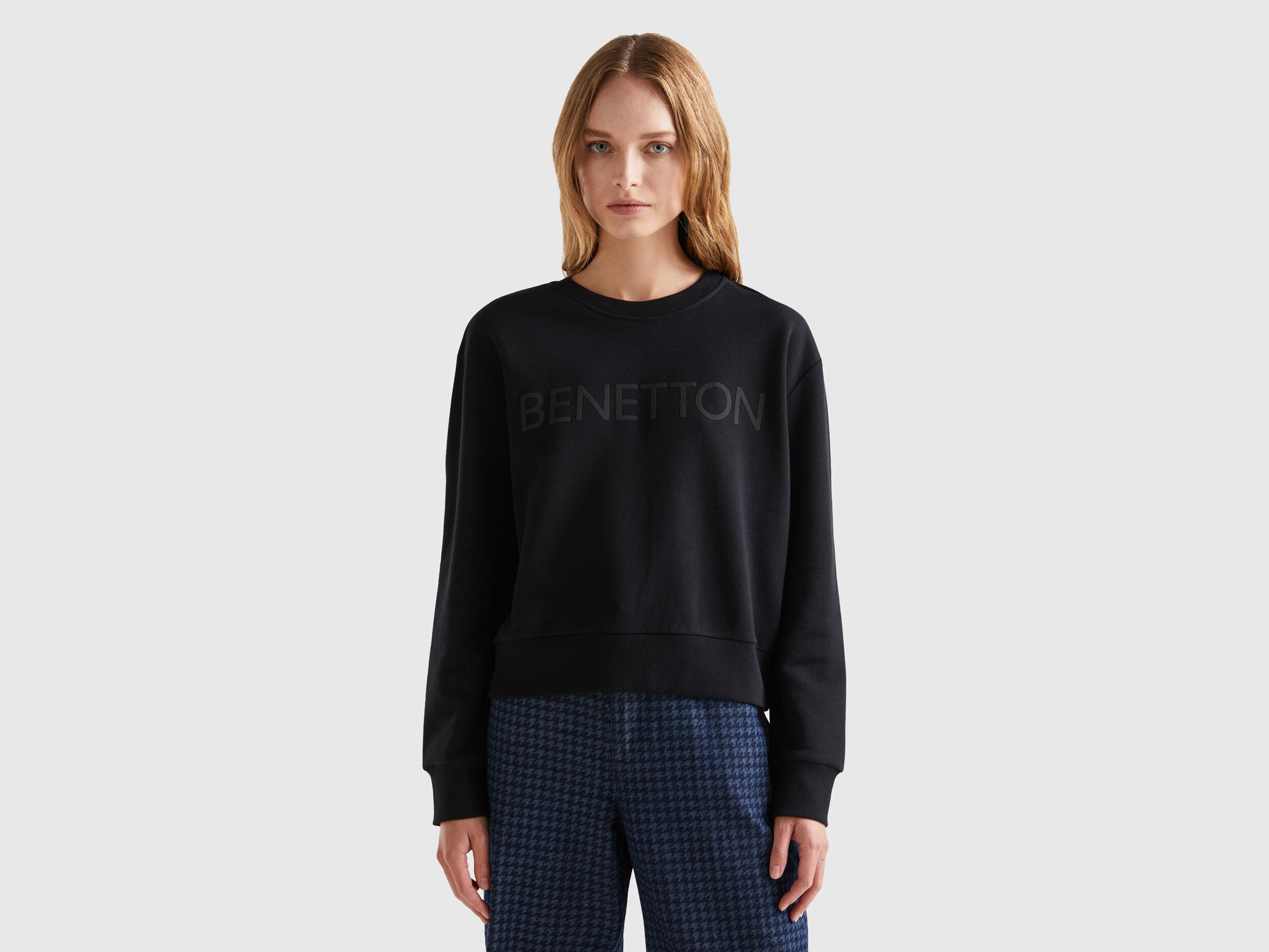 Pullover sweatshirt with logo print Black Benetton