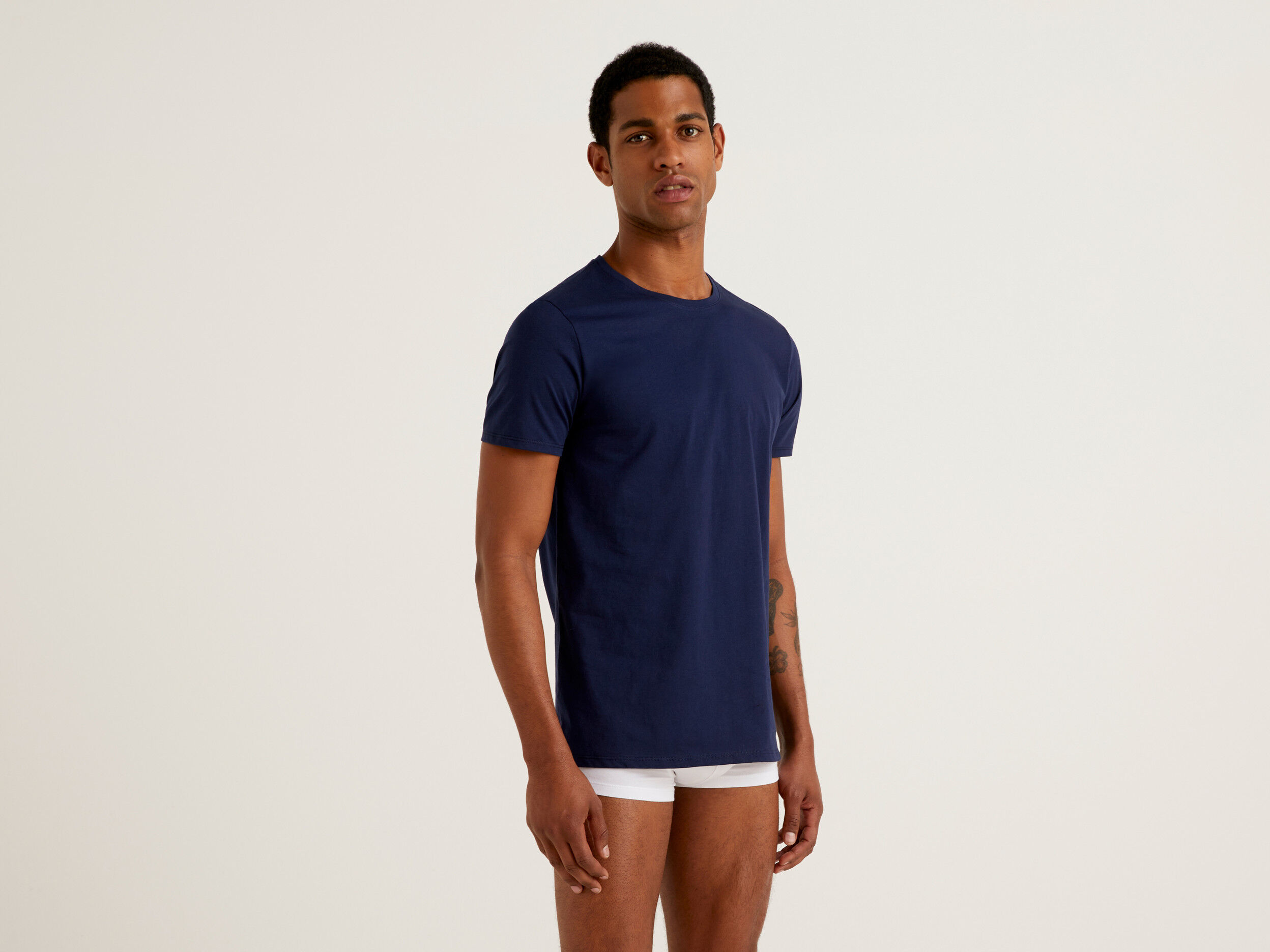 Benetton, Long Fiber Cotton T-Shirt, Size XXL, Dark Blue, Men