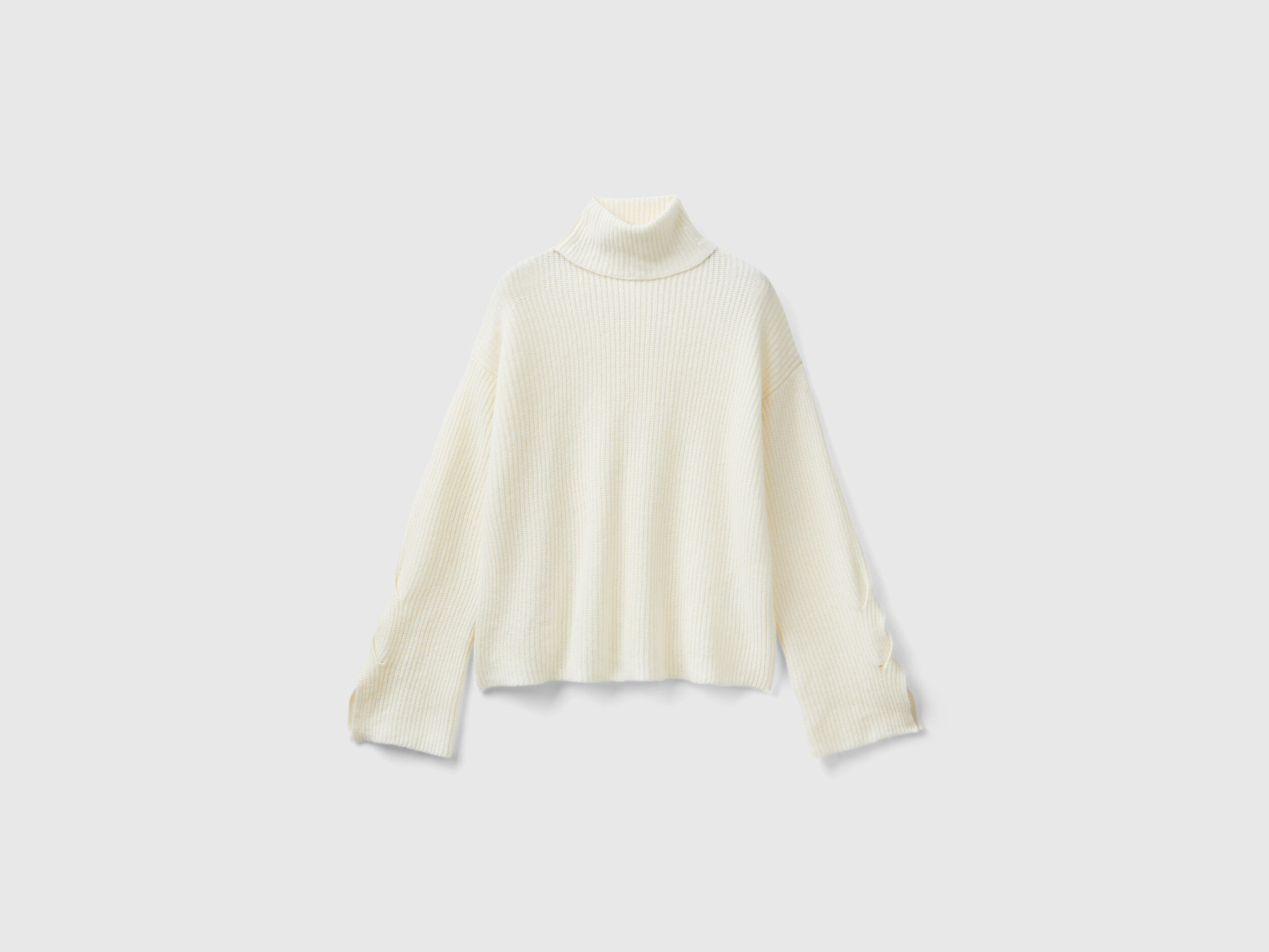Turtleneck with wide collar - Creamy White | Benetton