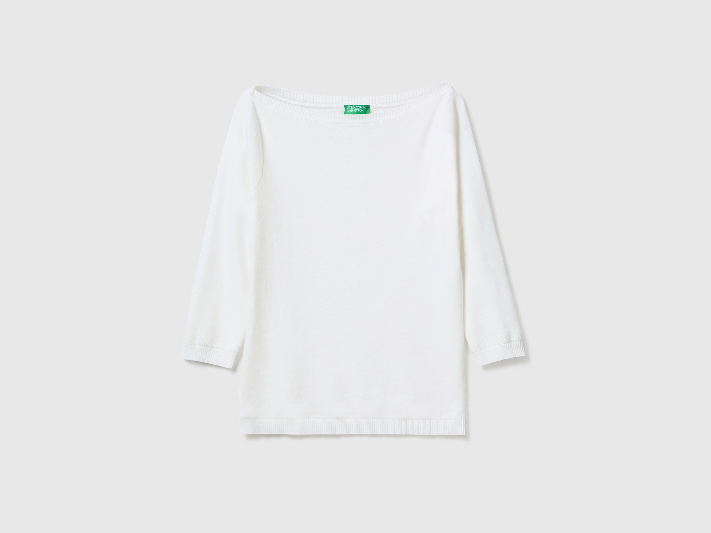 100% cotton boat neck sweater - White | Benetton