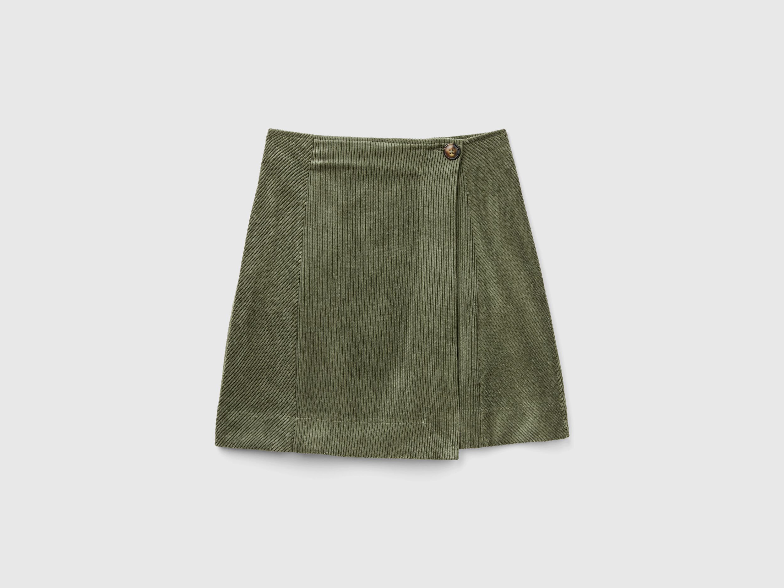 Wrap mini skirt in velvet Military Green Benetton