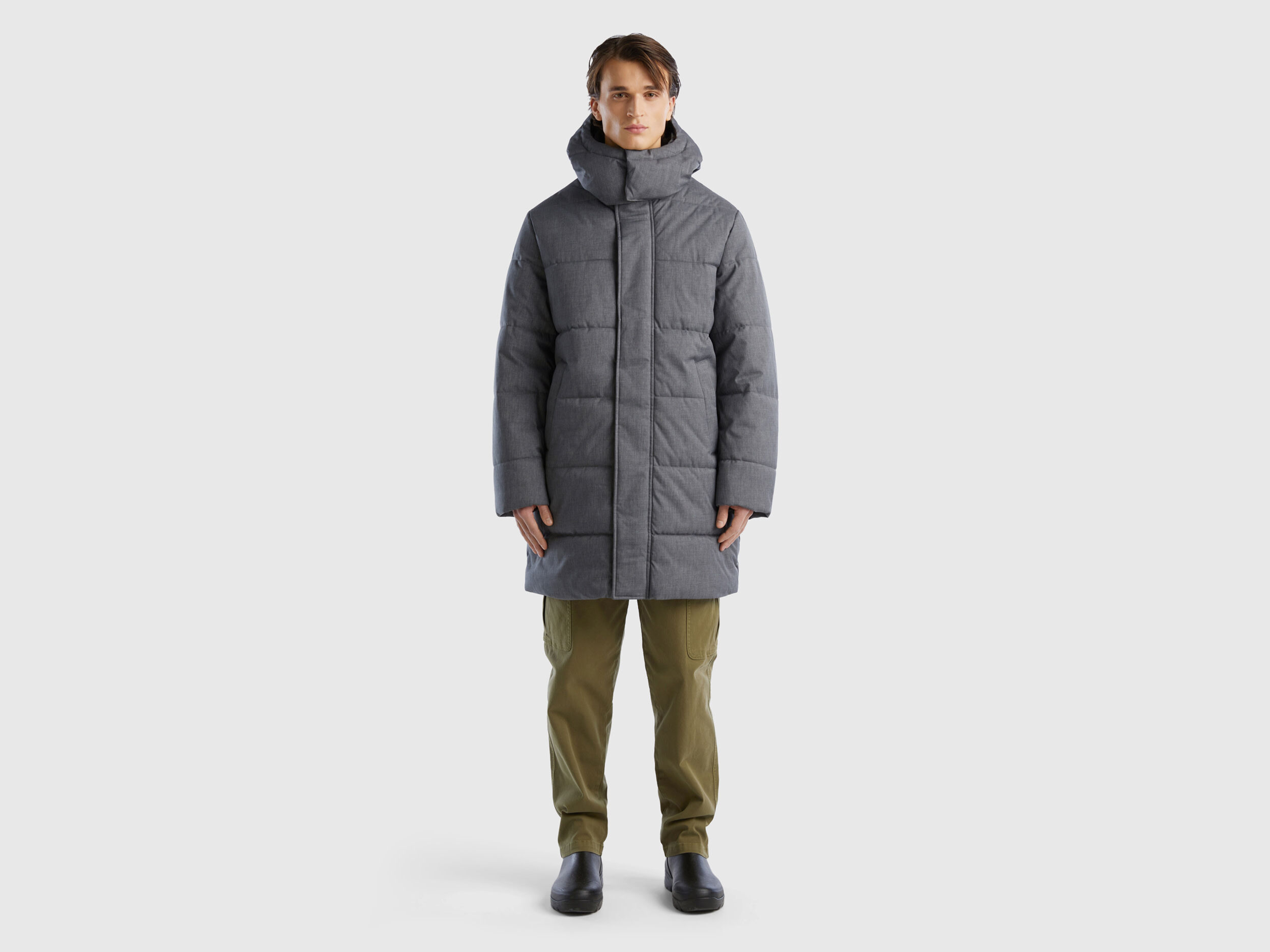 Long padded jacket with removable hood