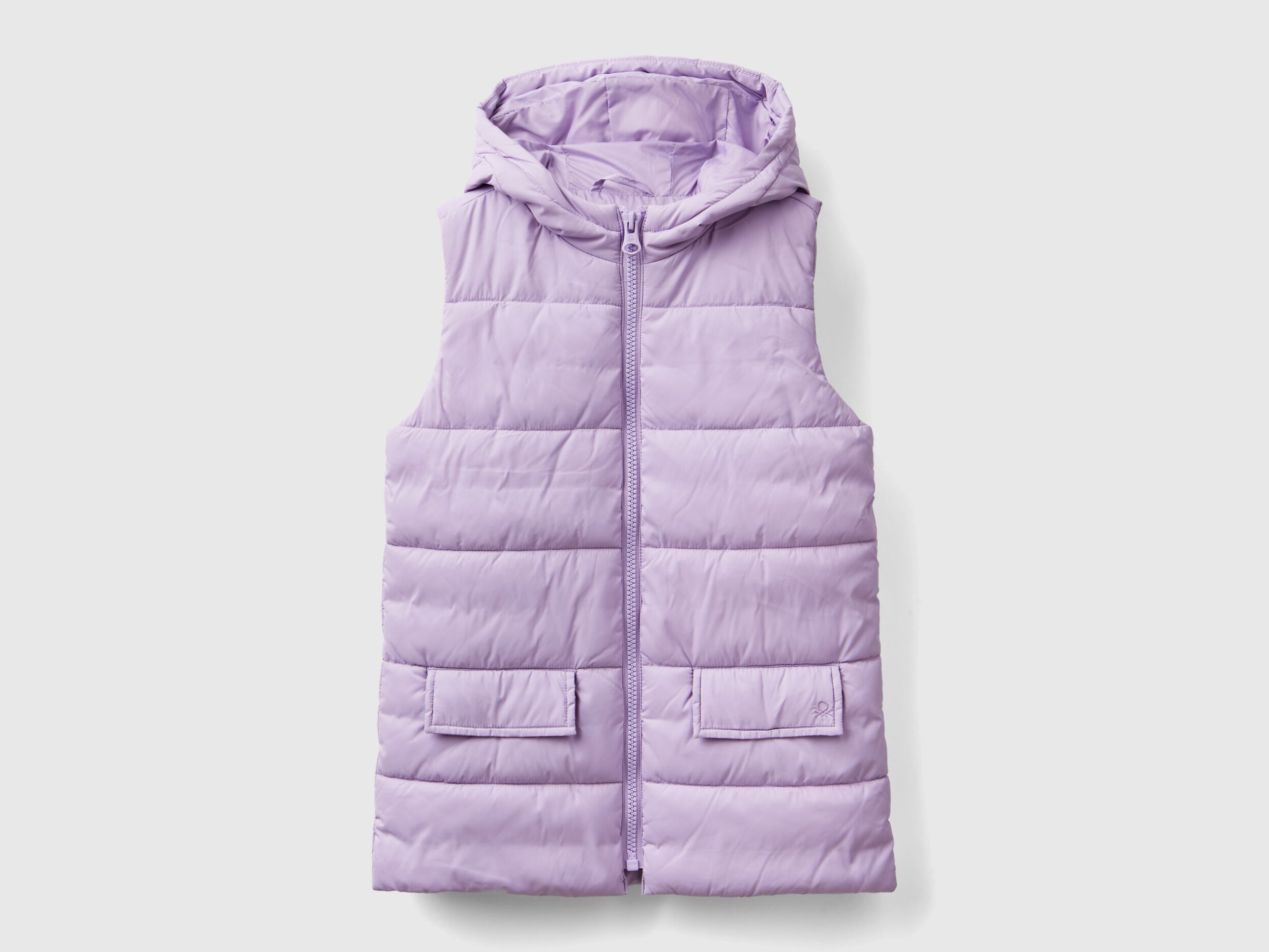 Padded vest with hood - Lilac | Benetton