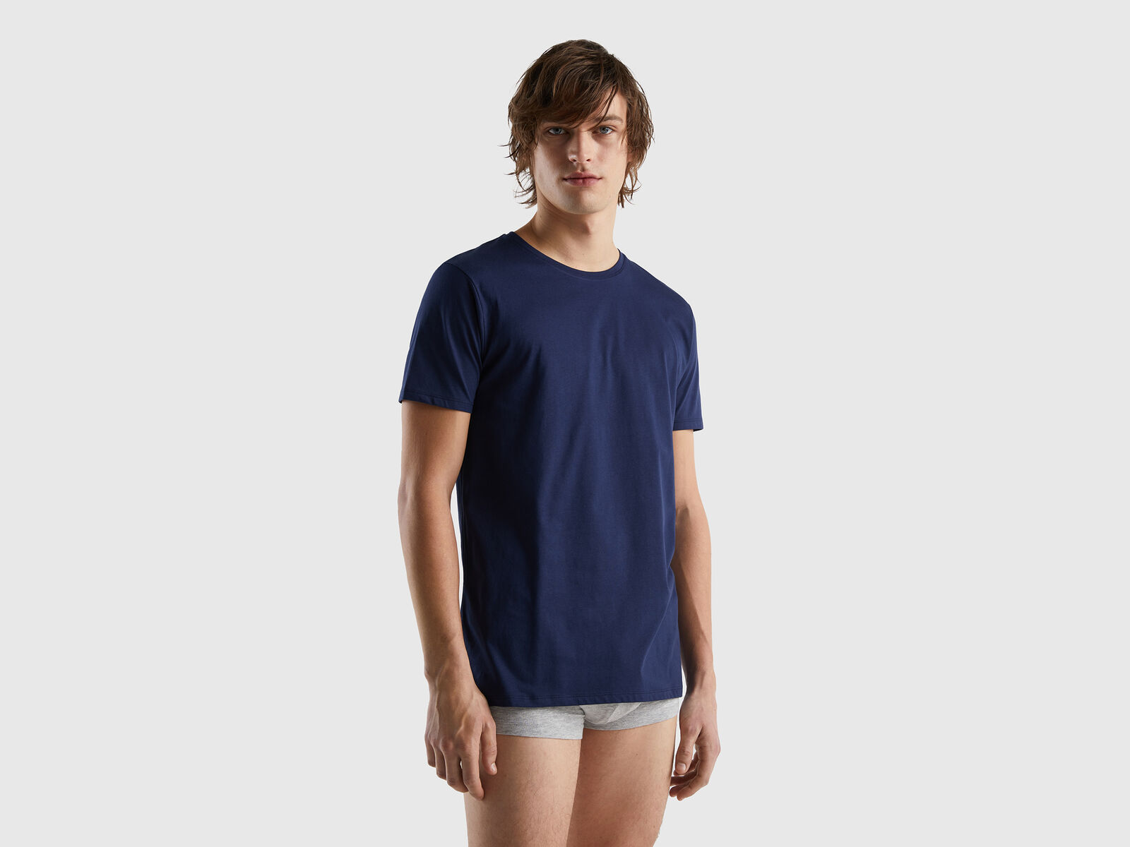 - t-shirt fiber Long Benetton | Blue Dark cotton