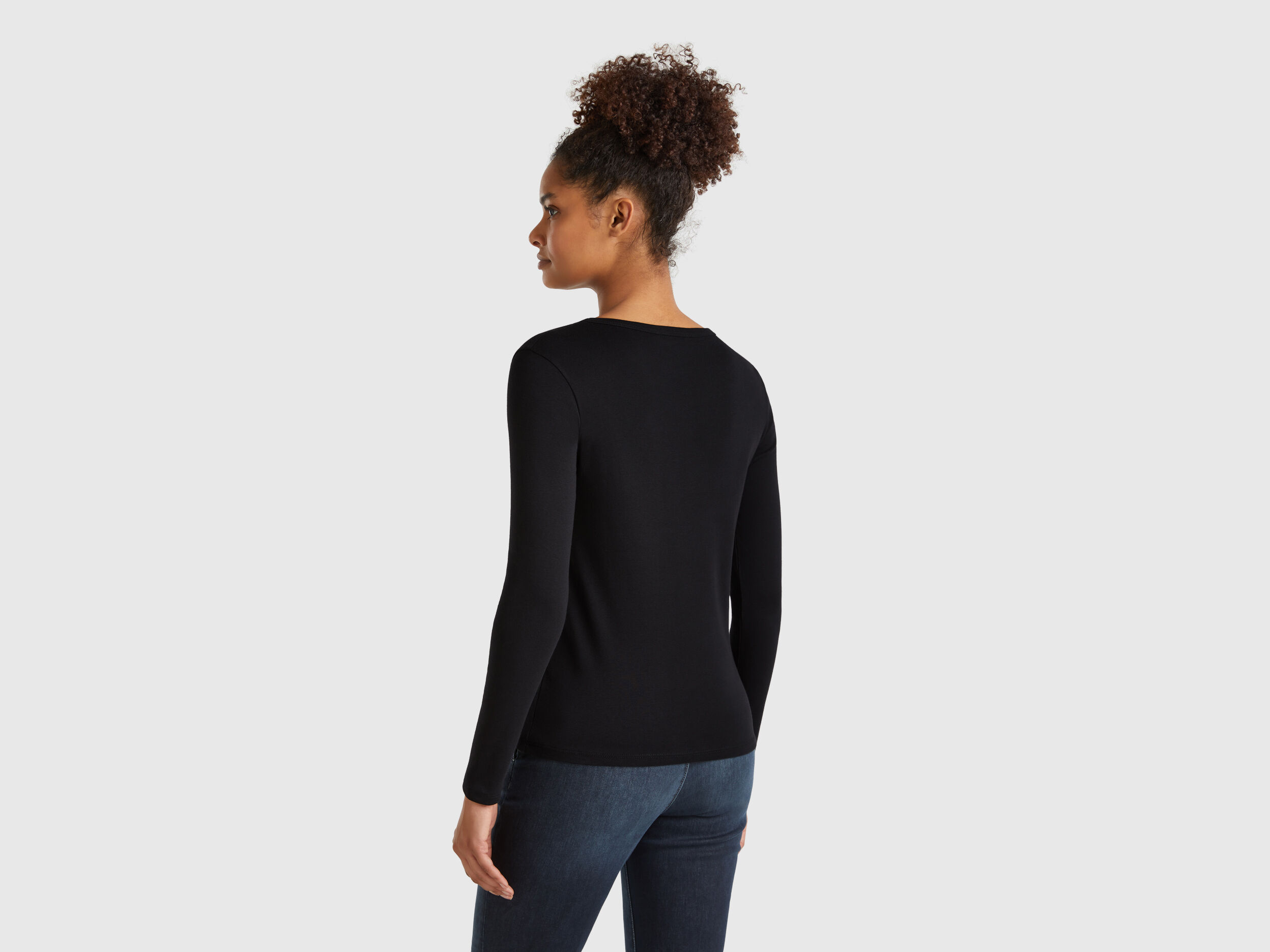 Dark blue 100% cotton long sleeve t-shirt - Black | Benetton