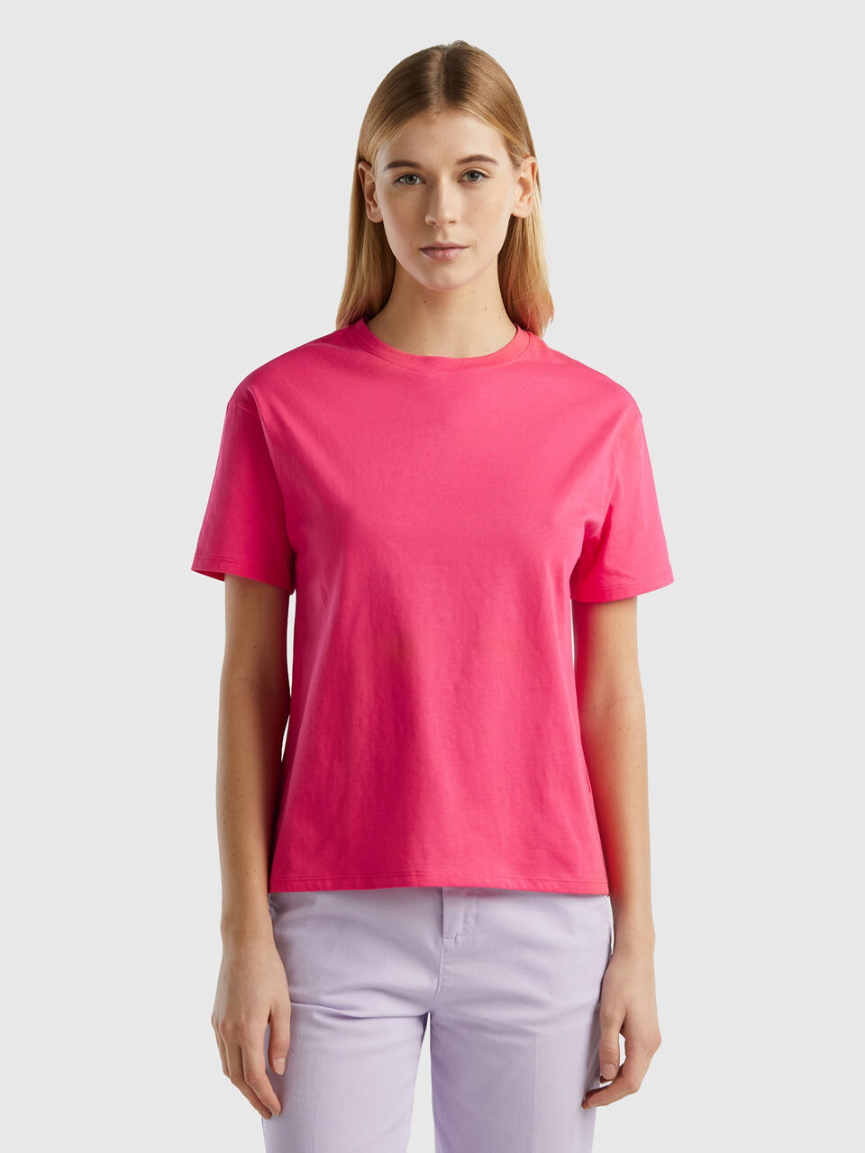 t-shirt Short Fuchsia 100% cotton sleeve Benetton - |