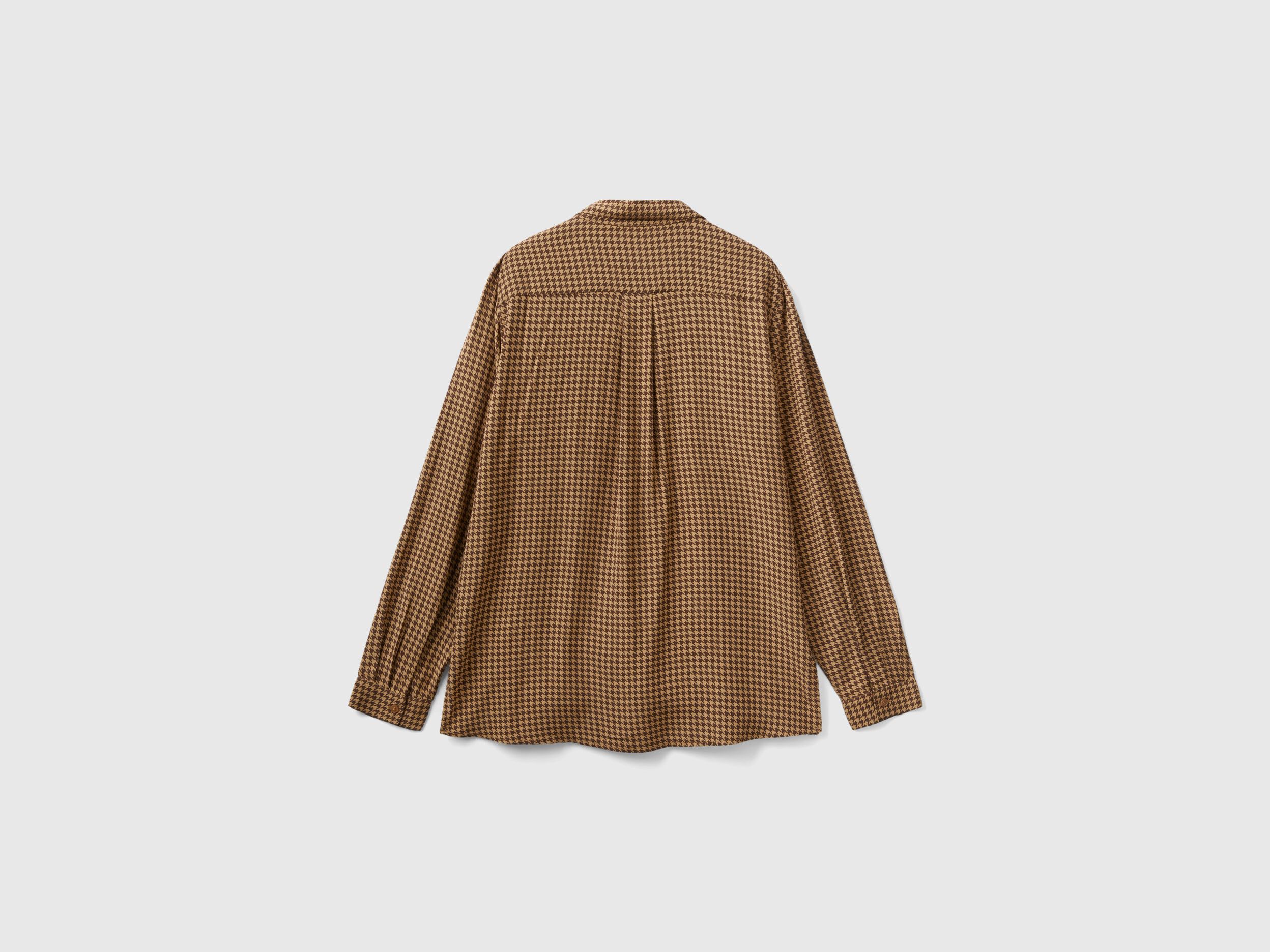 Patterned shirt in sustainable viscose - Brown | Benetton