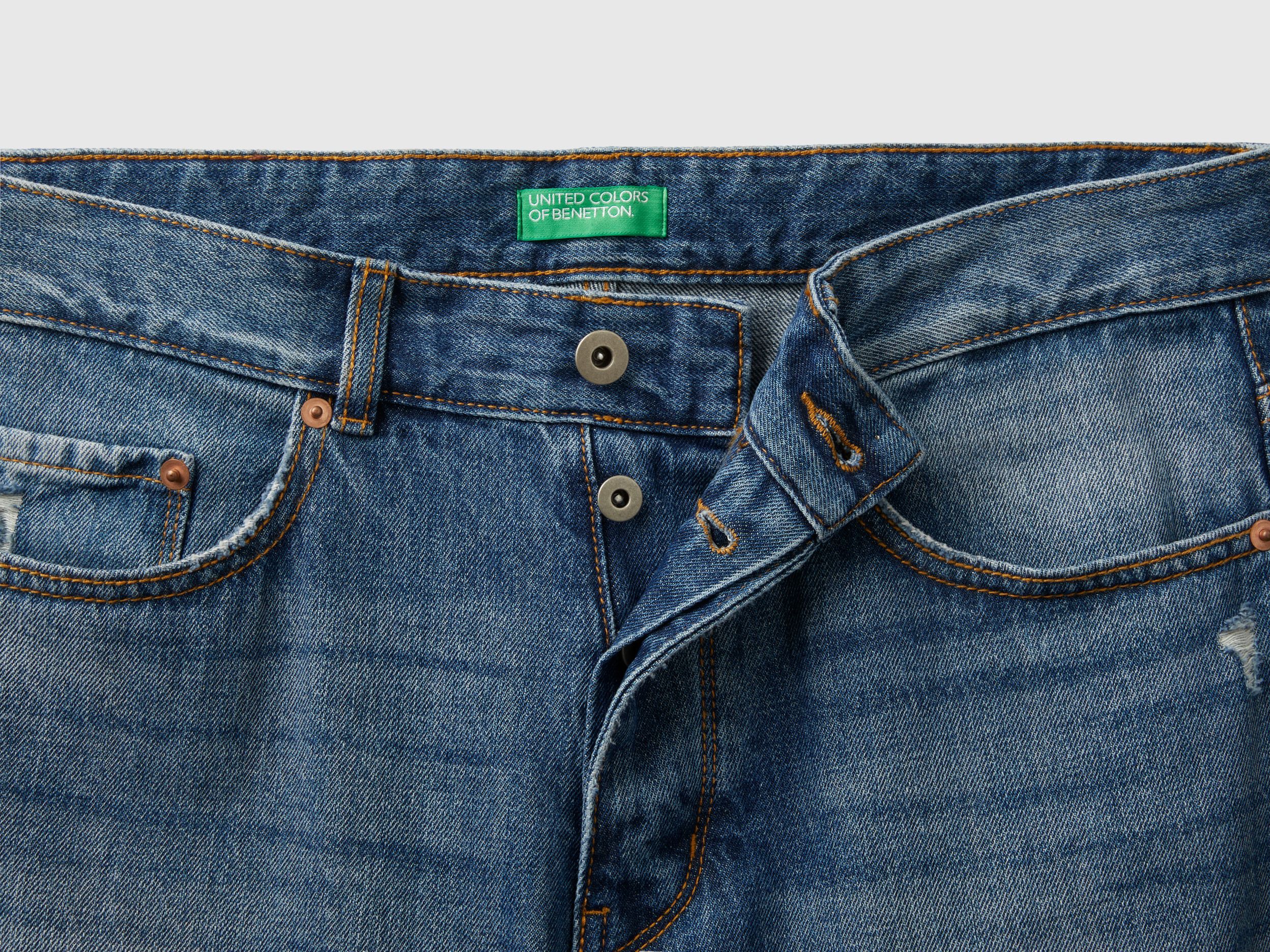 Straight leg jeans with tears Light Blue Benetton