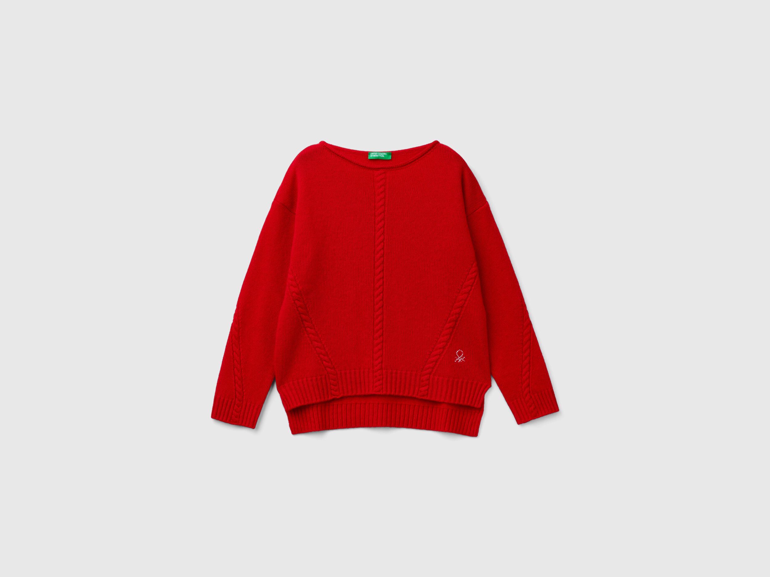 Cable knit sweater in wool blend - Red | Benetton