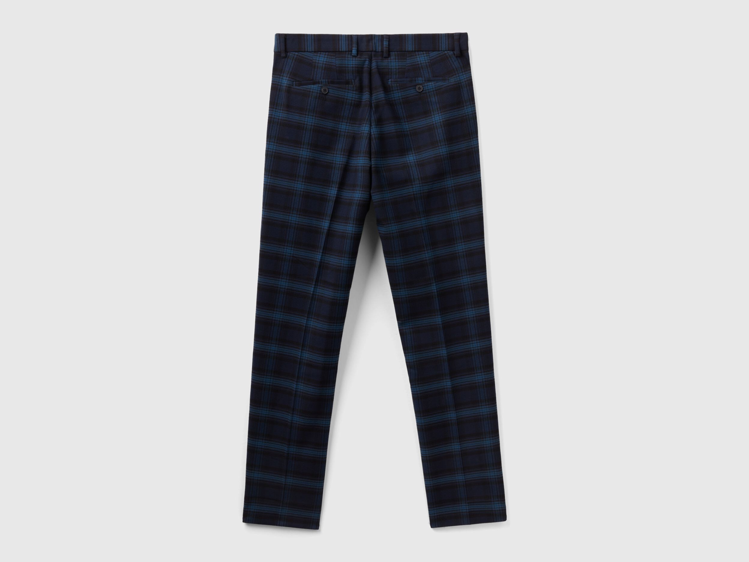 Elegant men's checked trousers blue DJP85 | Fashionformen.eu