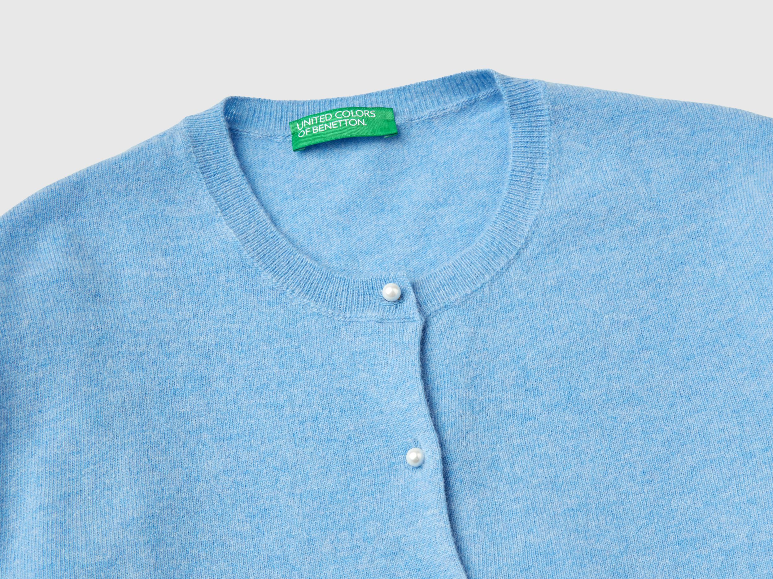 Marl sky blue cardigan in pure Merino wool