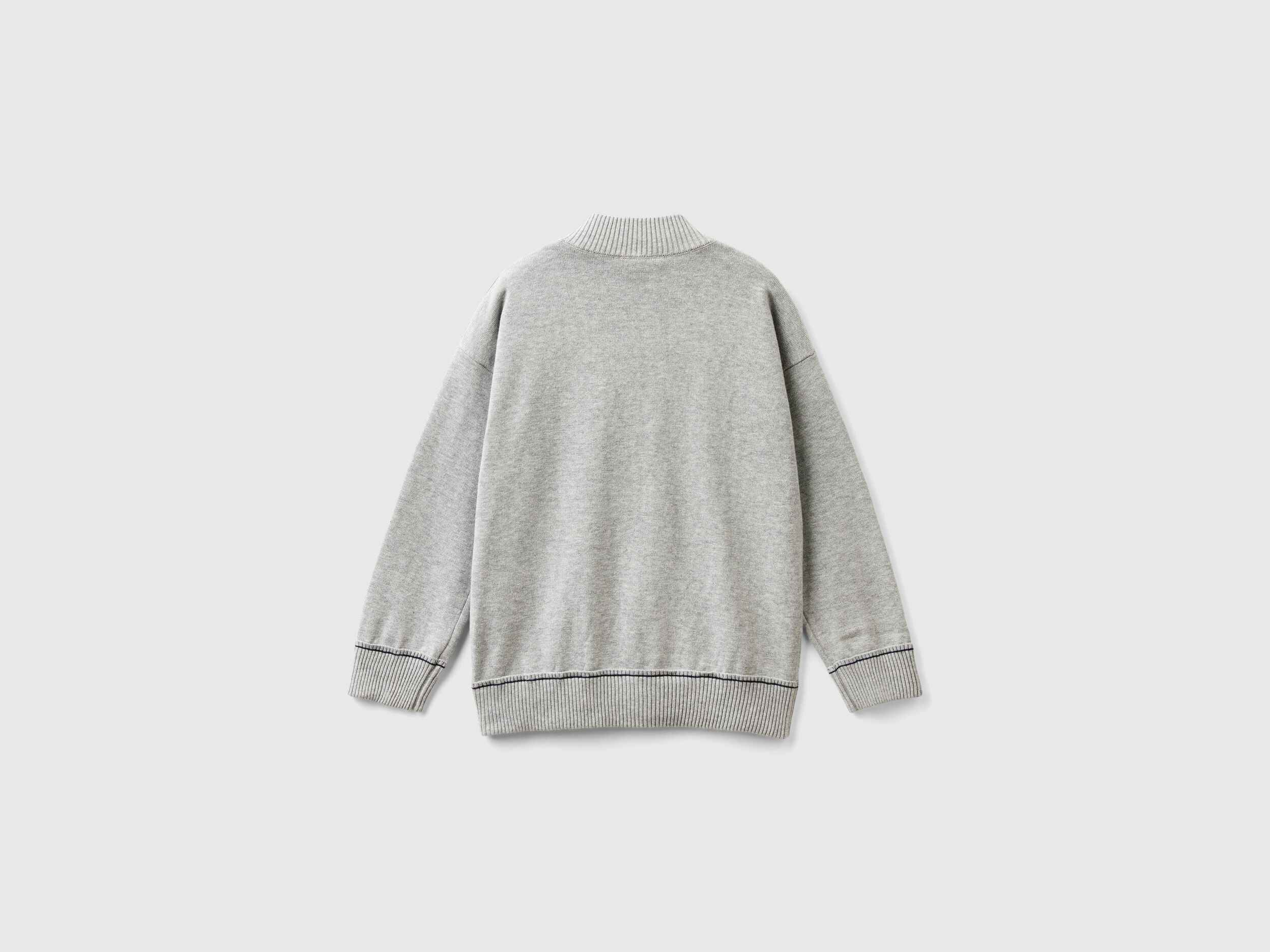 Zip-up cotton cardigan - Light Gray | Benetton
