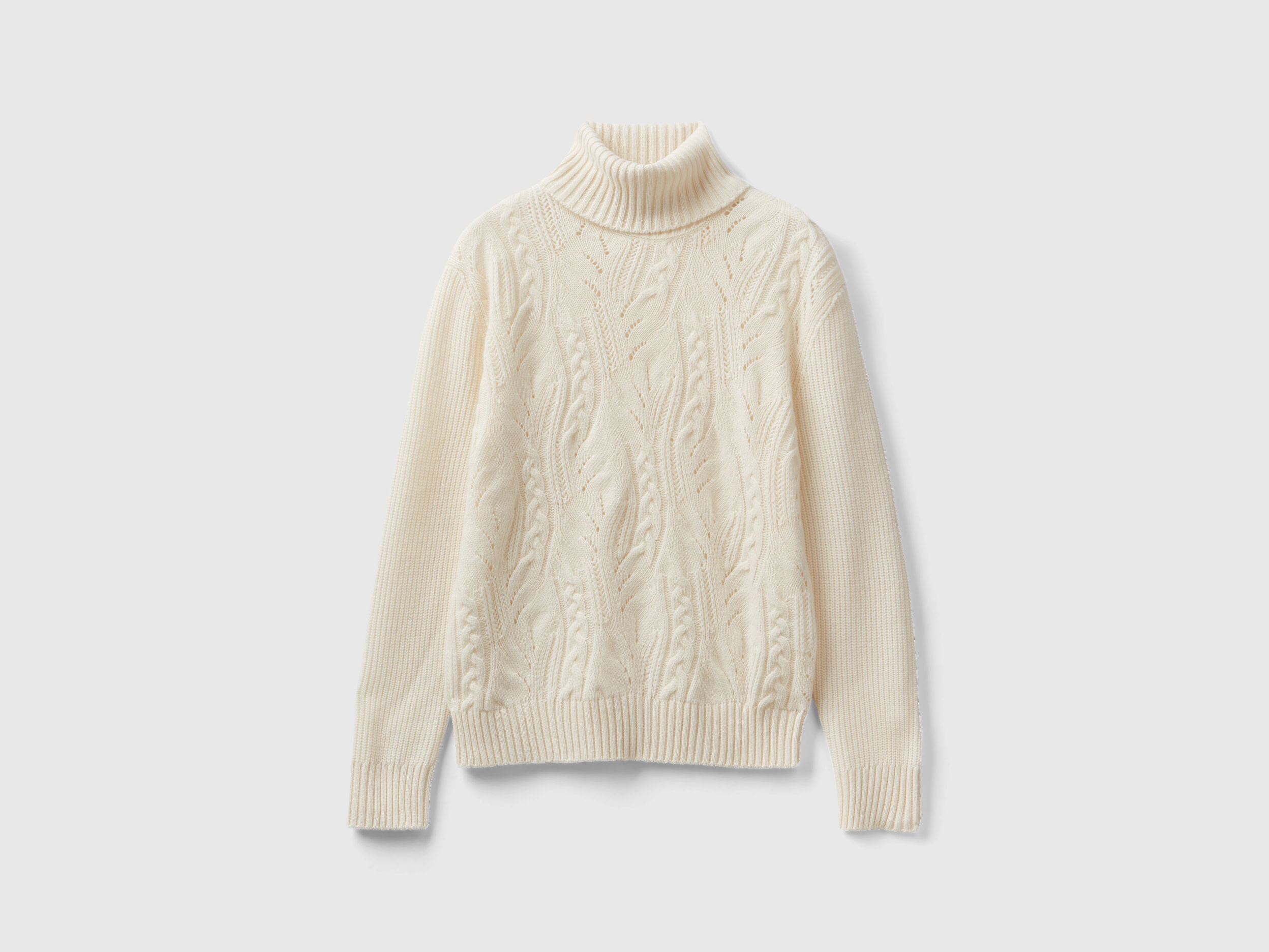 Knit turtle neck sweater Creamy White Benetton