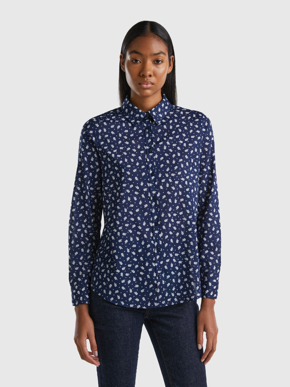 Navy blue polka dot shirt womens top