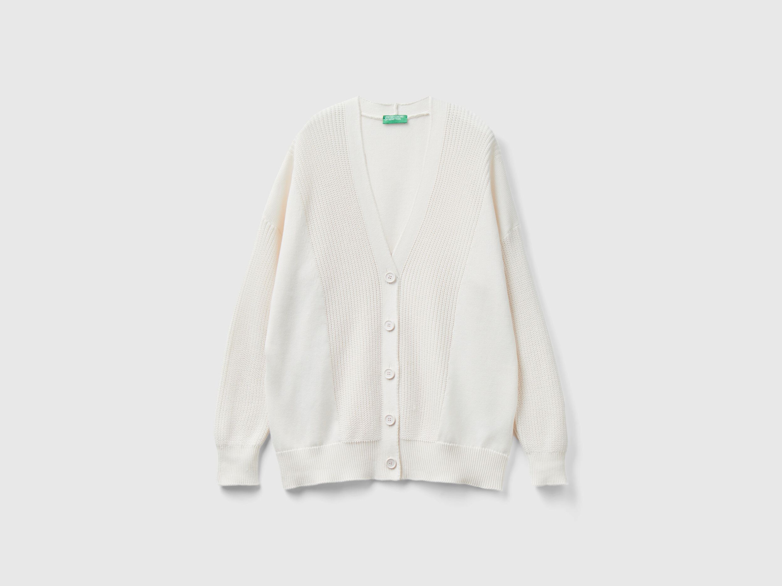 Creamy white 100% cotton cardigan - Creamy White | Benetton
