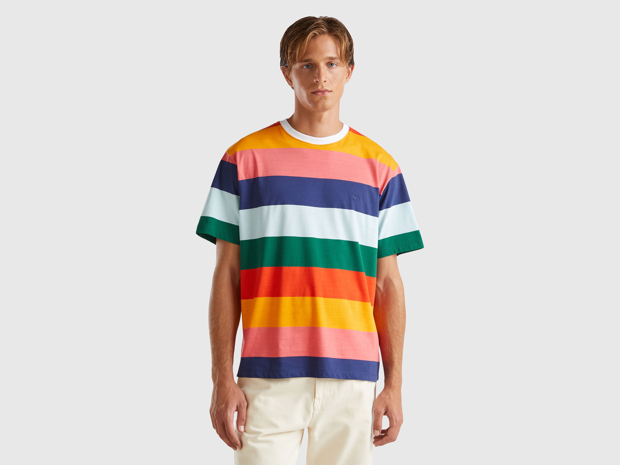 Multi coloured striped t shirt clearance
