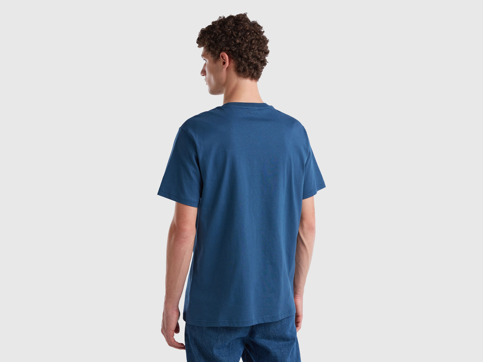 | t-shirt 100% Benetton Force cotton organic basic Blue Air -