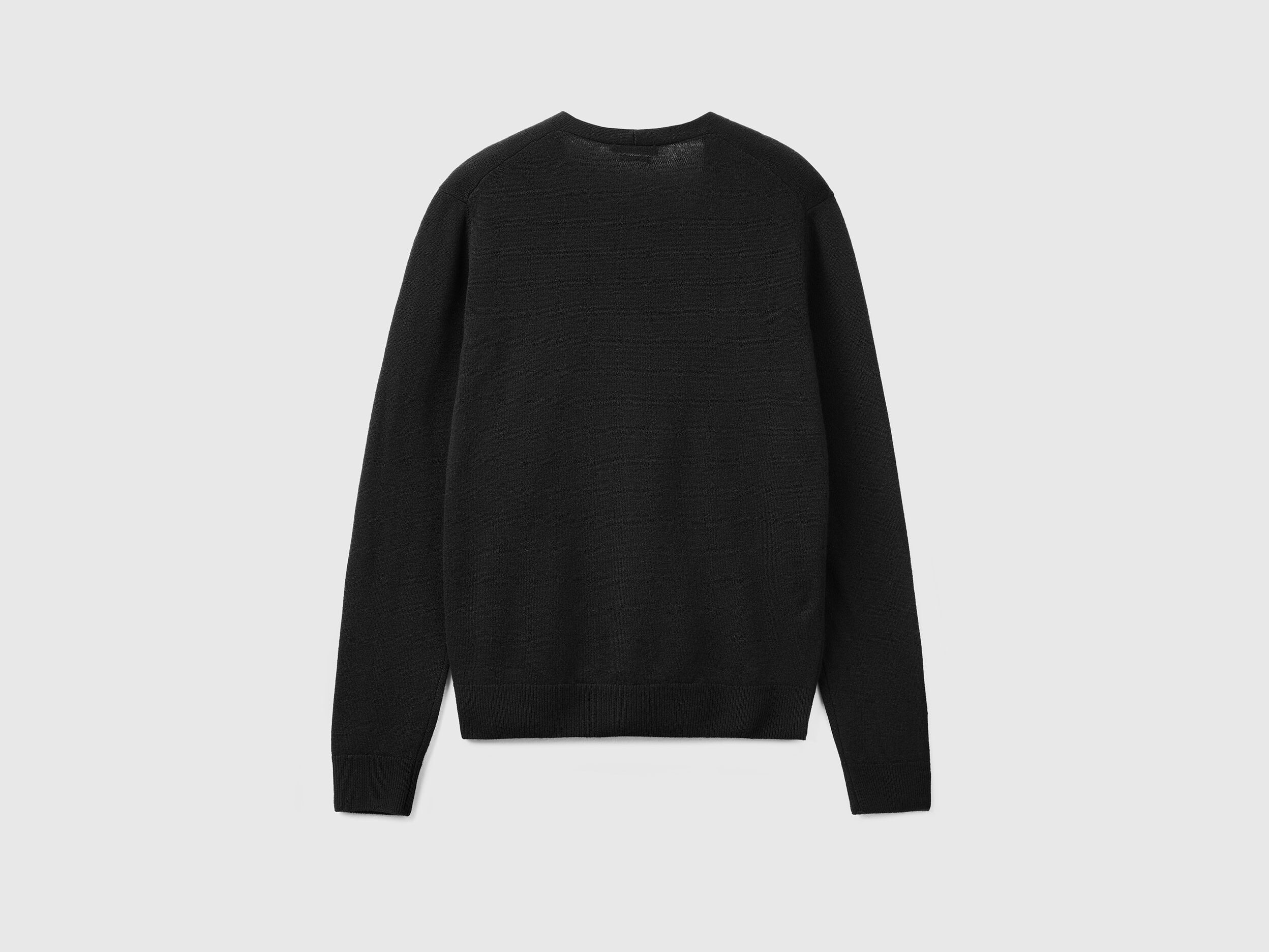 Black V neck cardigan in pure Merino wool Black Benetton