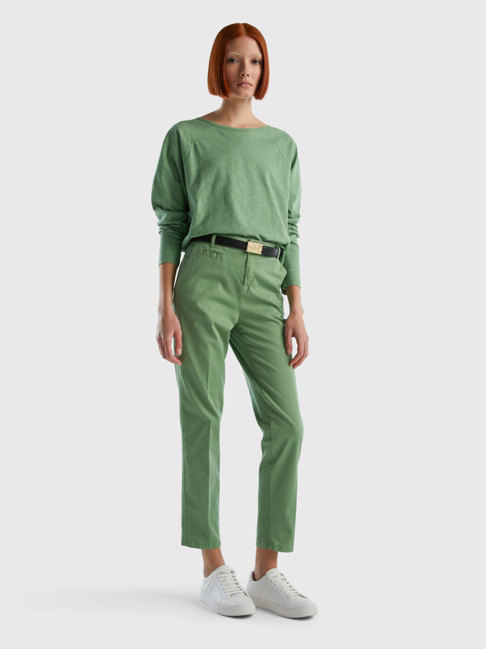 Green slim fit cotton chinos