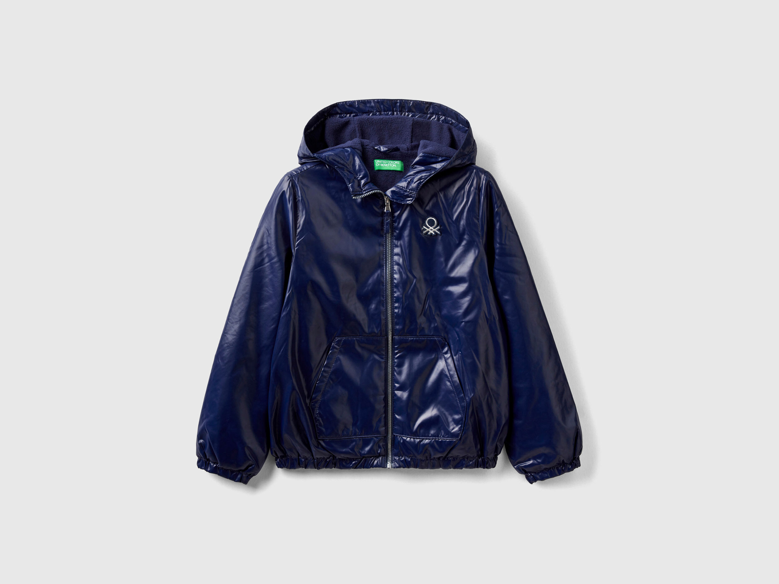 Glossy jacket with zip and hood Dark Blue Benetton