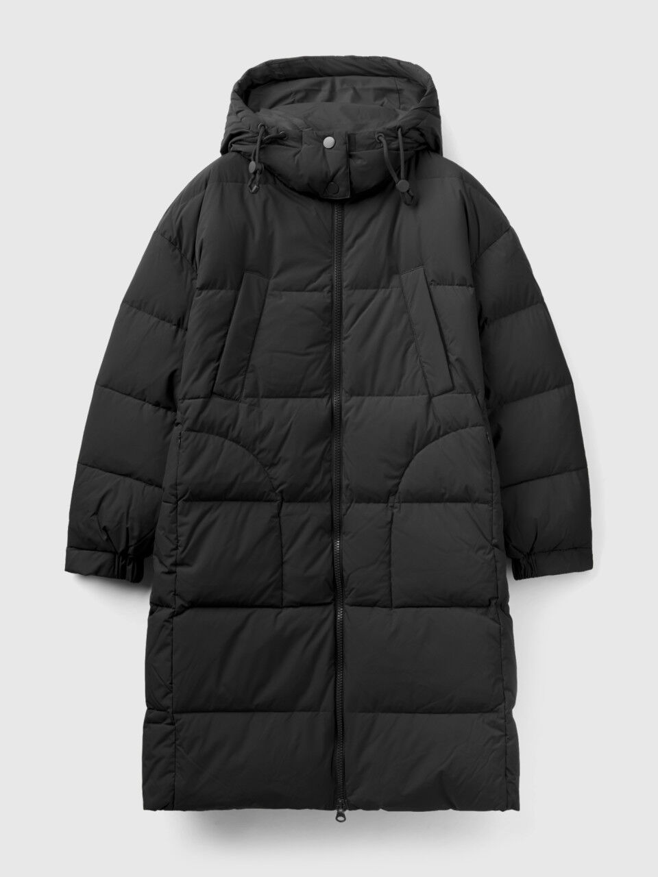 Black puffer jacket with hood - Black | Benetton